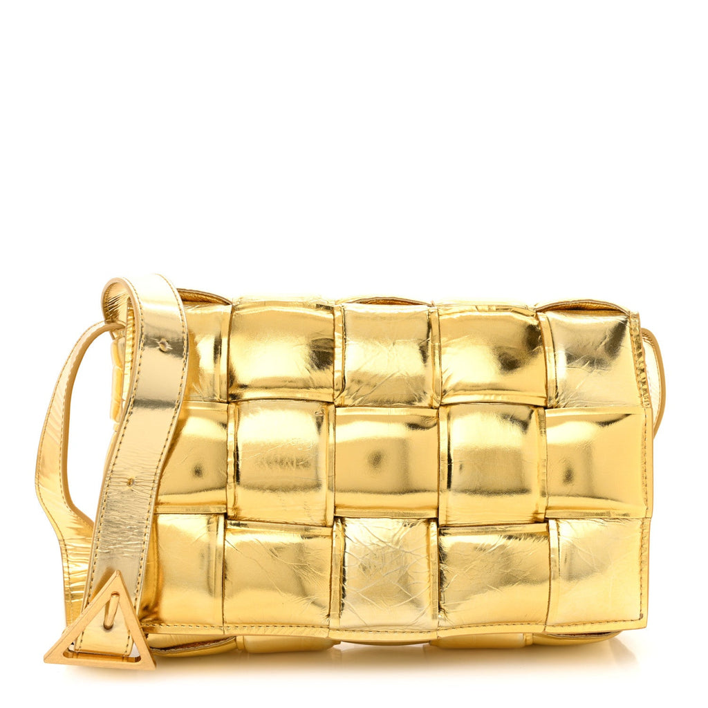 Mirror Lambskin Maxi Intreccio Padded Cassette Crossbody Bag Gold