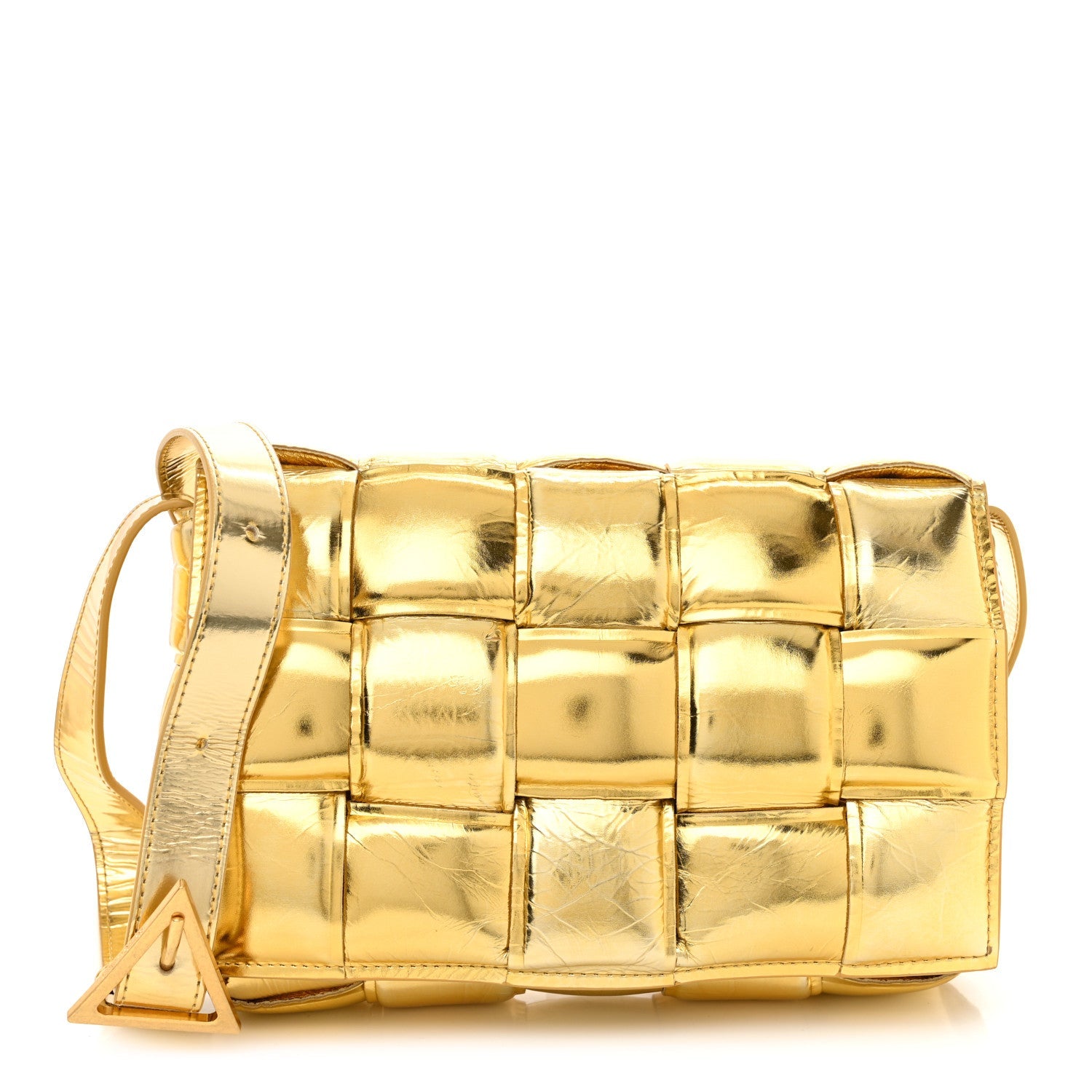 Mirror Lambskin Maxi Intreccio Padded Cassette Crossbody Bag Gold
