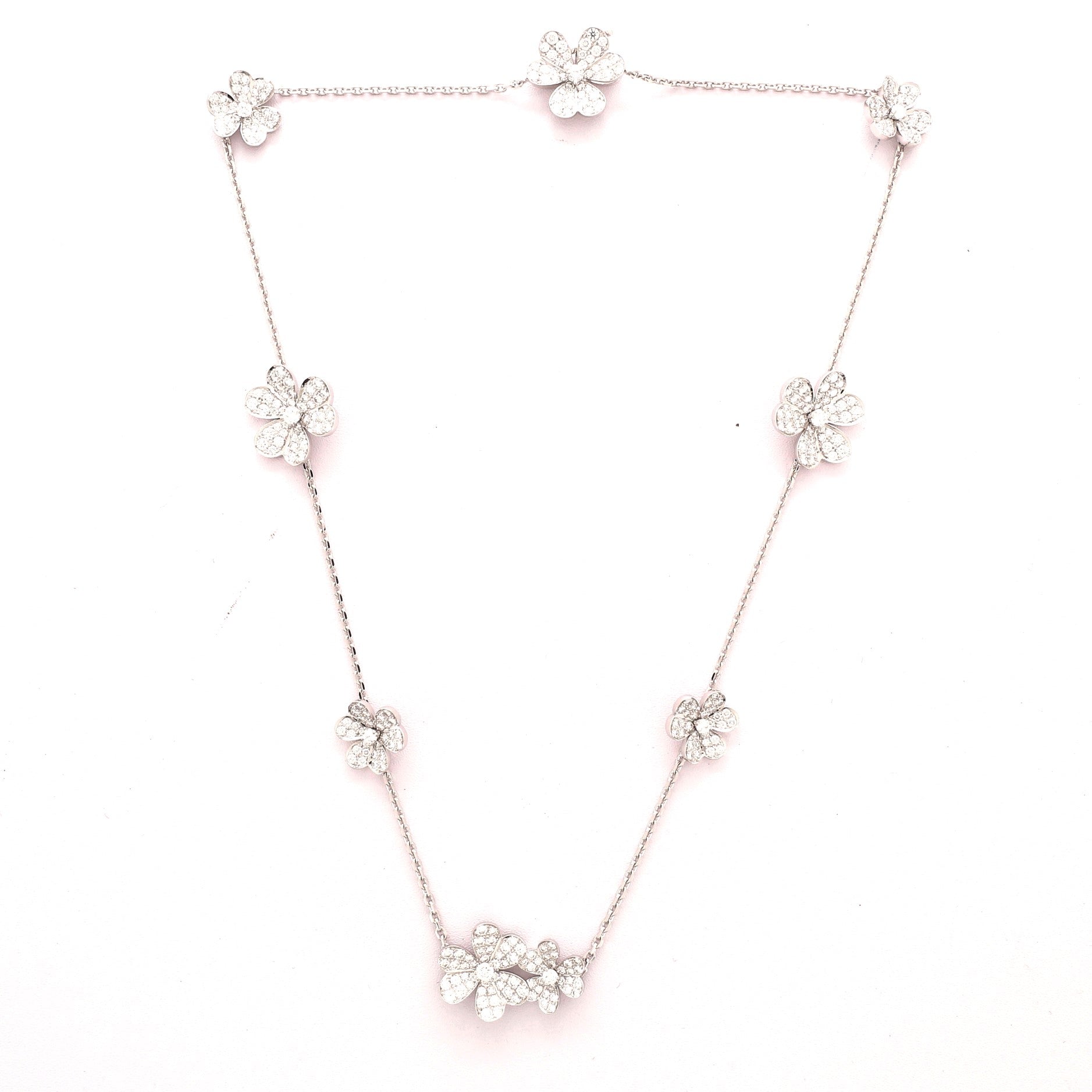 9 Flower Frivole Necklace 18K White Gold with Pave Diamonds