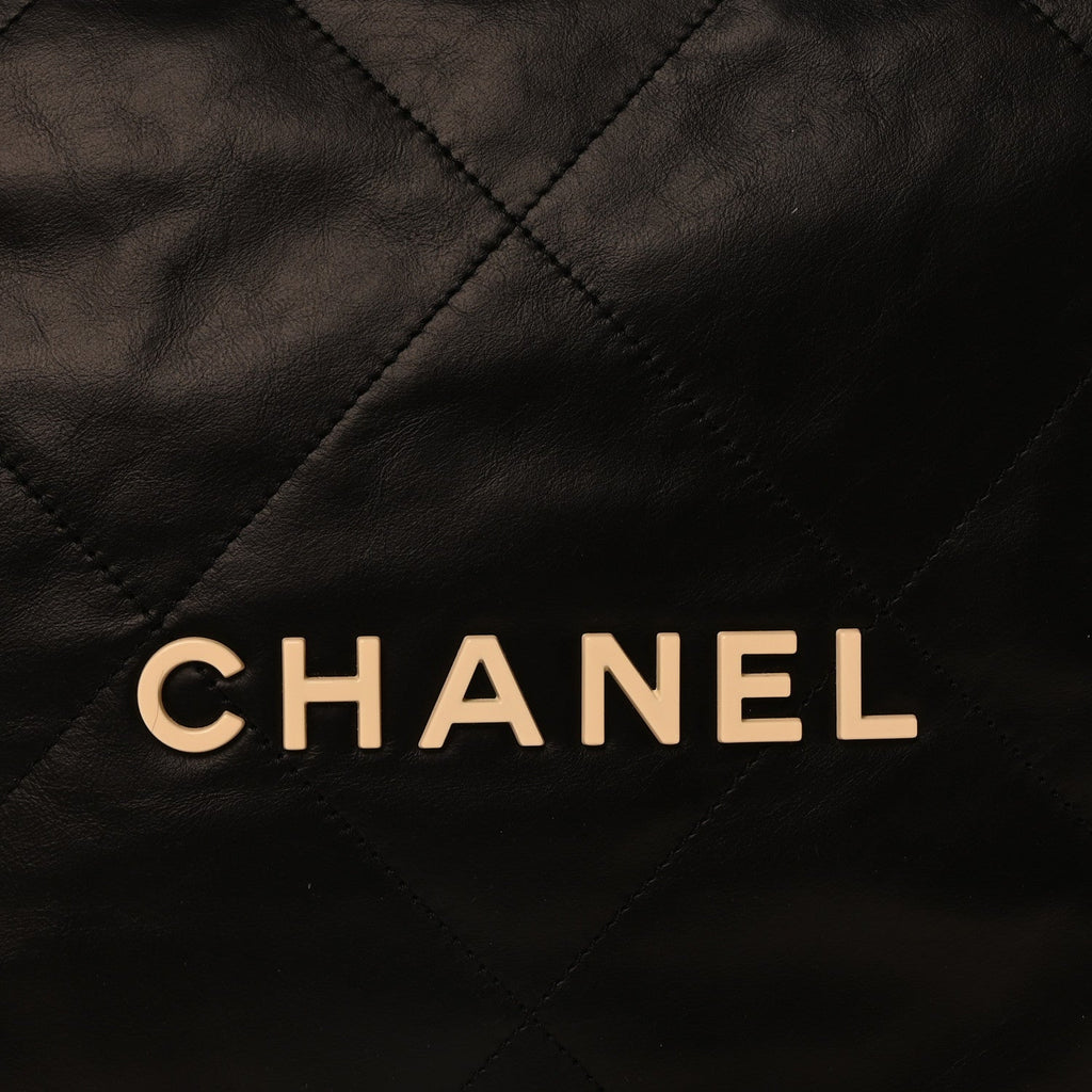 Calfskin Quilted Large Chanel 22 Black White