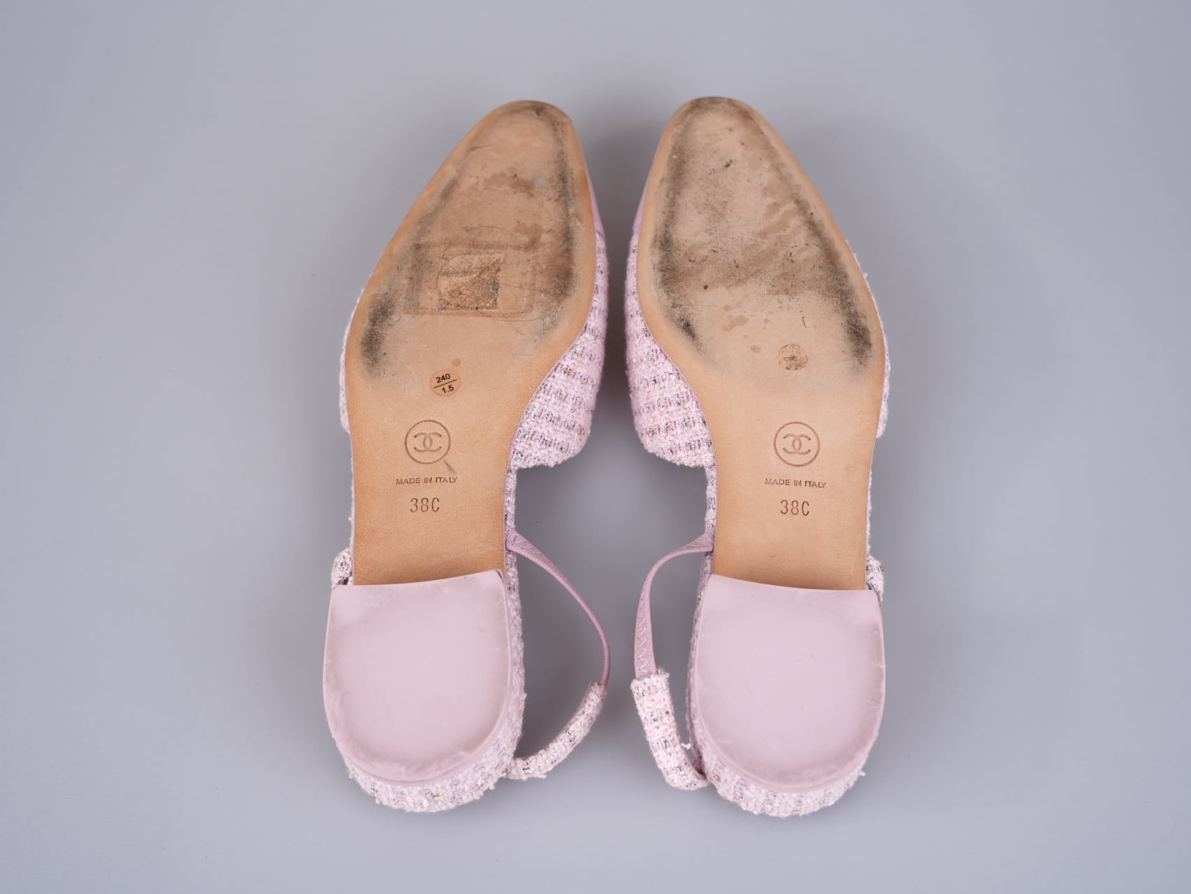 Chanel Pink Tweed Slingback Kitten Heel Pumps Size 38C