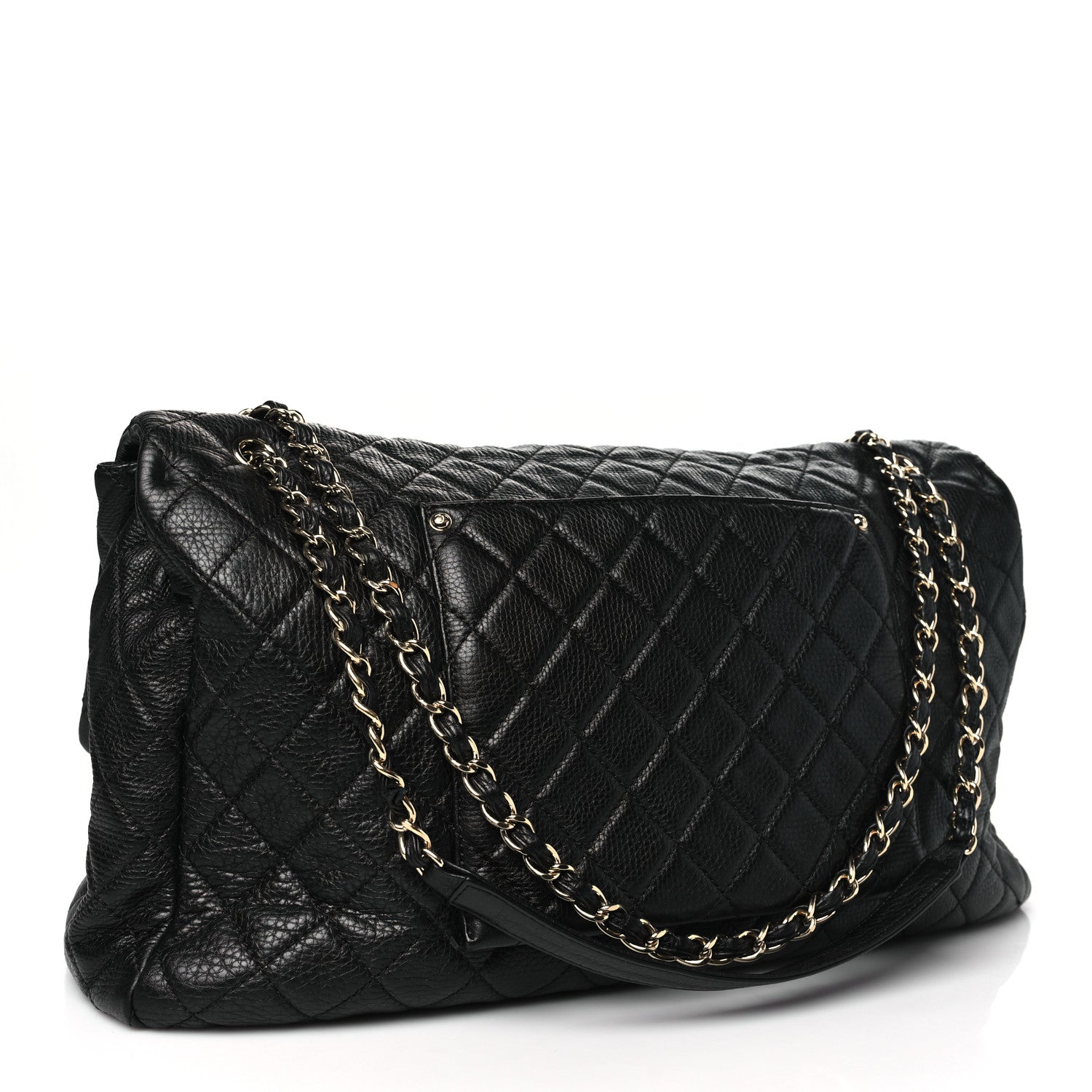 Calfskin Quilted XXL Travel Flap Bag Black