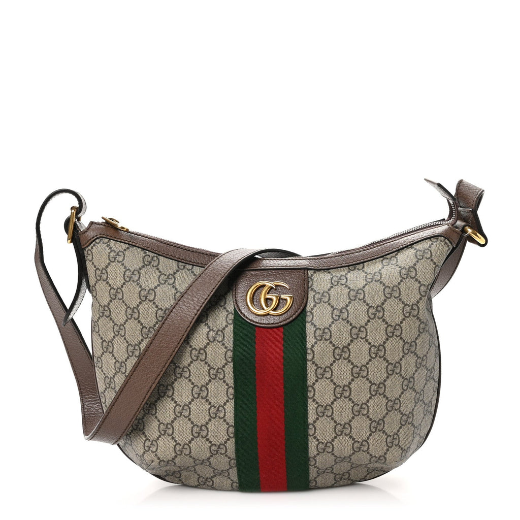 GG Supreme Monogram Web Small Ophidia Half Moon Hobo Brown