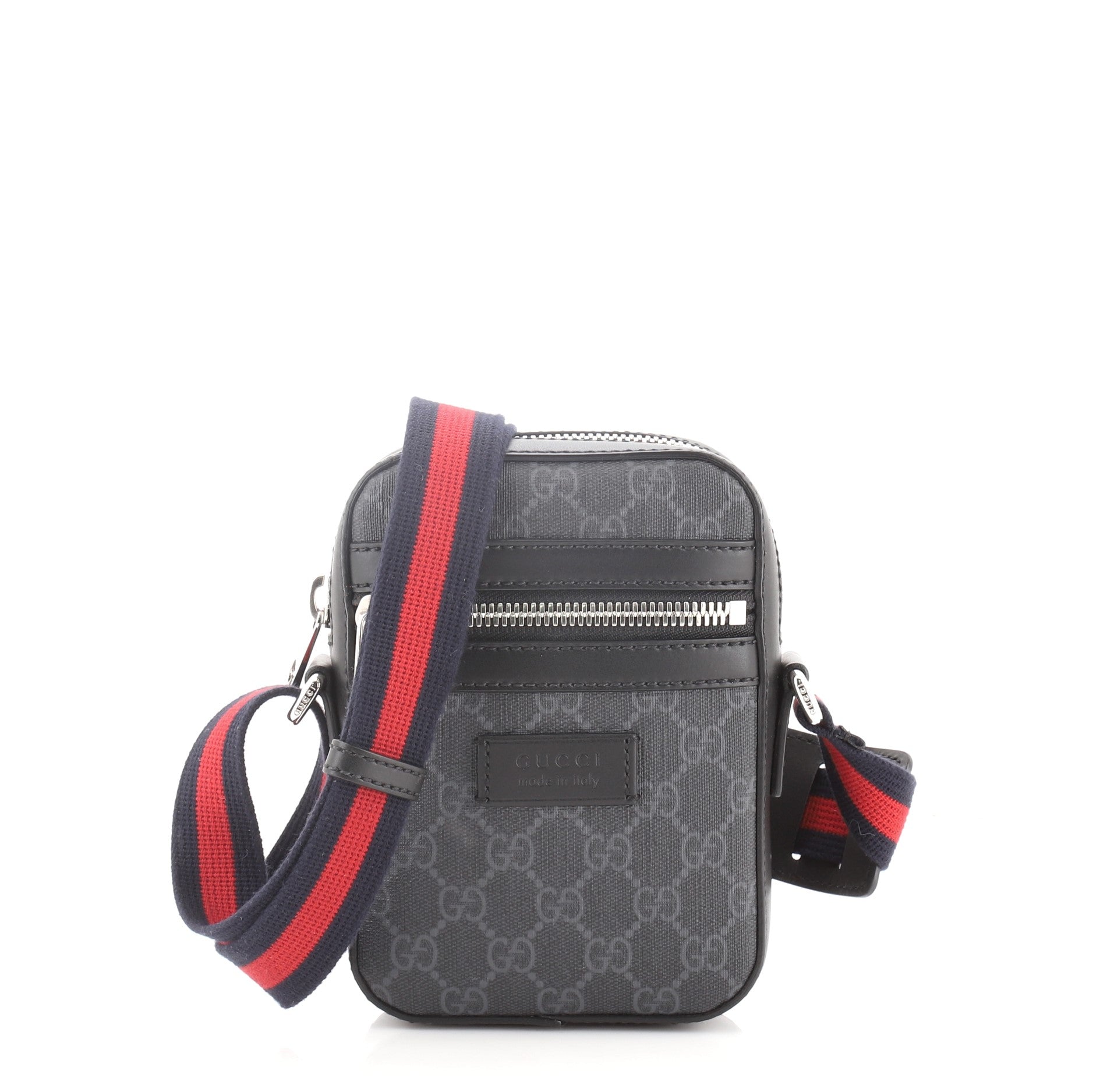 Web Strap Front Zip Messenger Bag GG Coated Canvas Mini