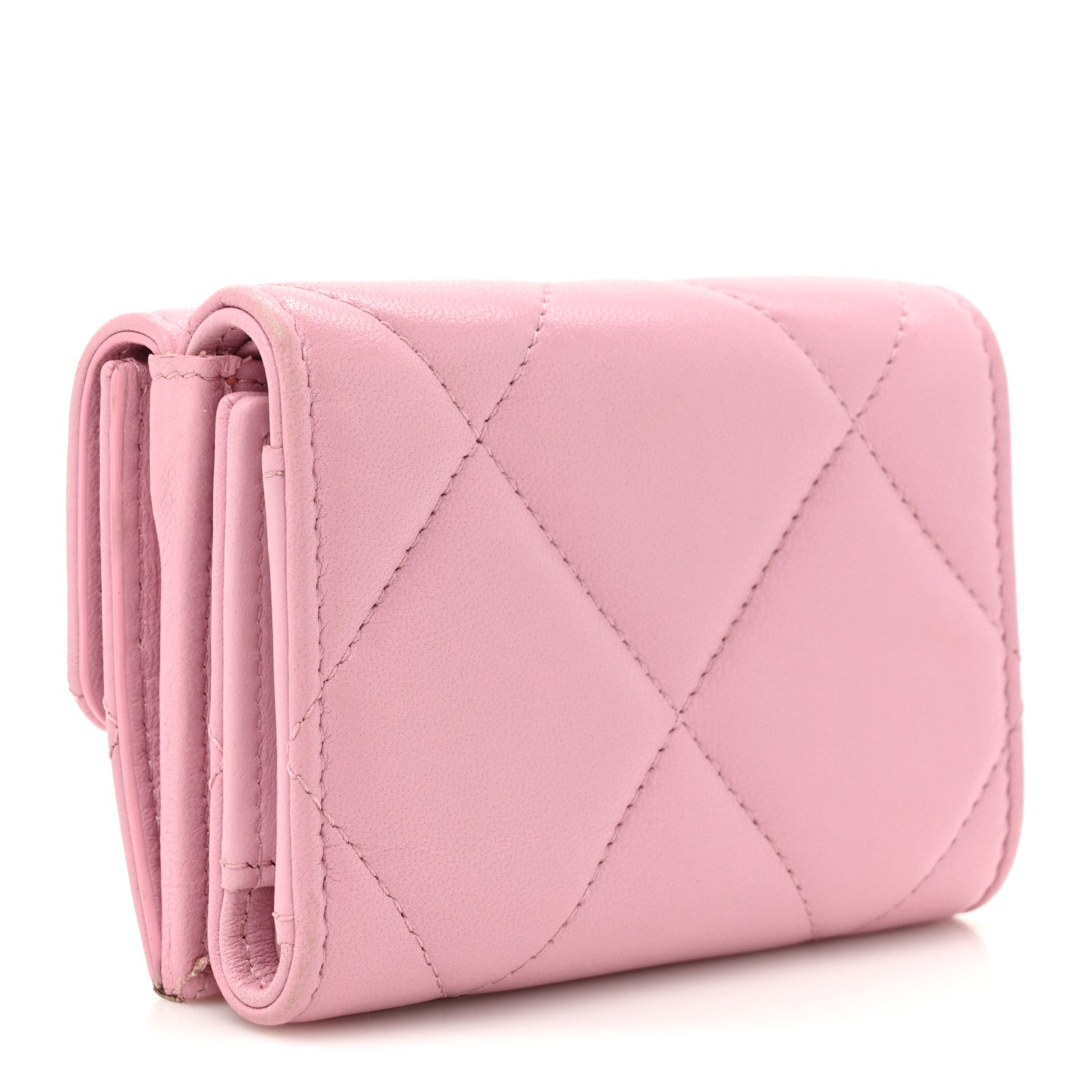 Goatskin Quilted Chanel 19 Small Flap Wallet Pink