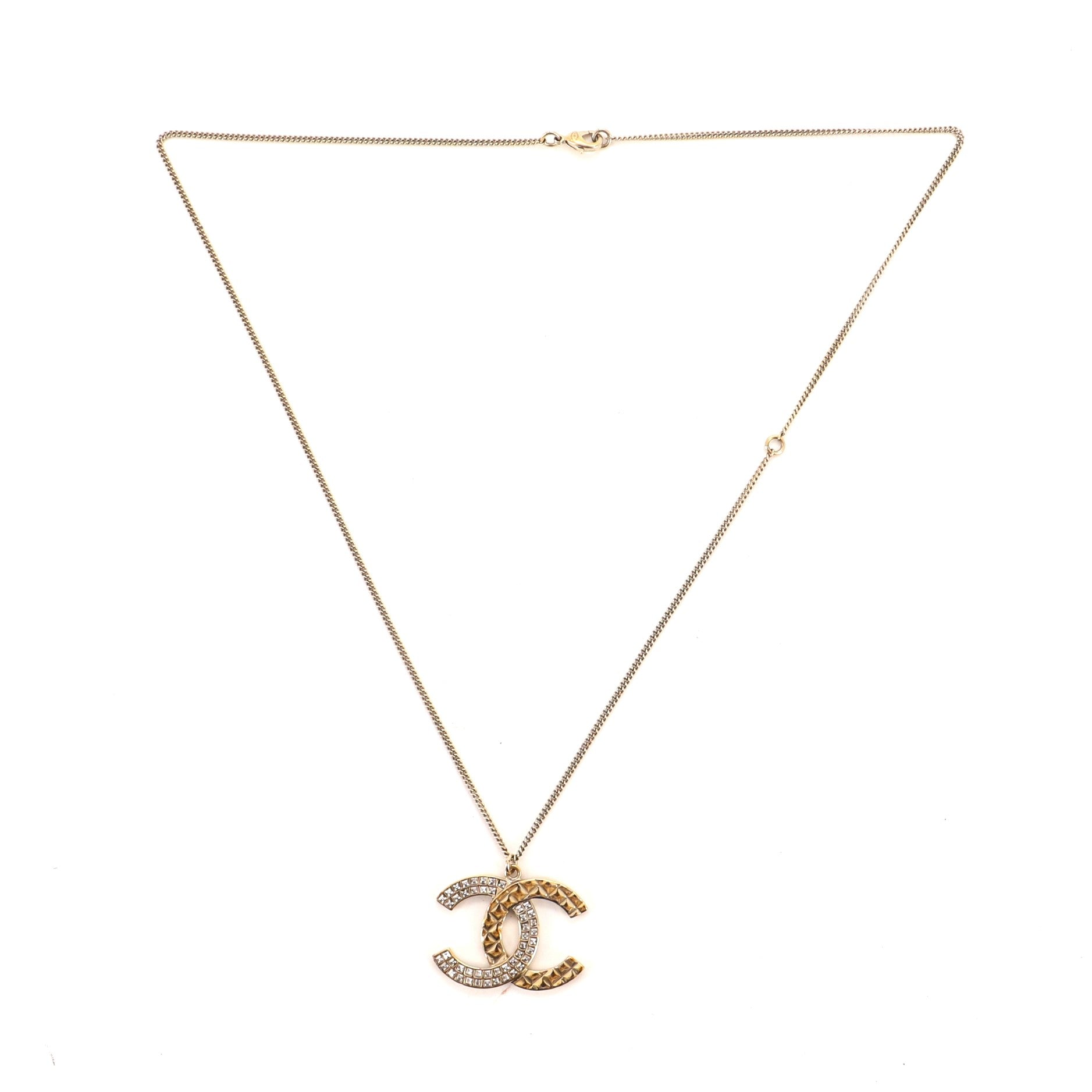 CC Long Pendant Necklace Crystal Embellished Metal