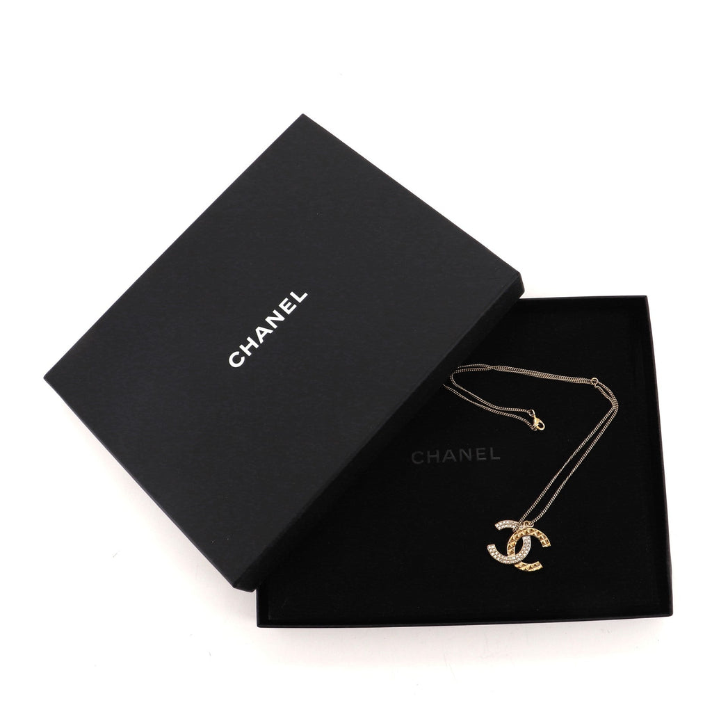 CC Long Pendant Necklace Crystal Embellished Metal