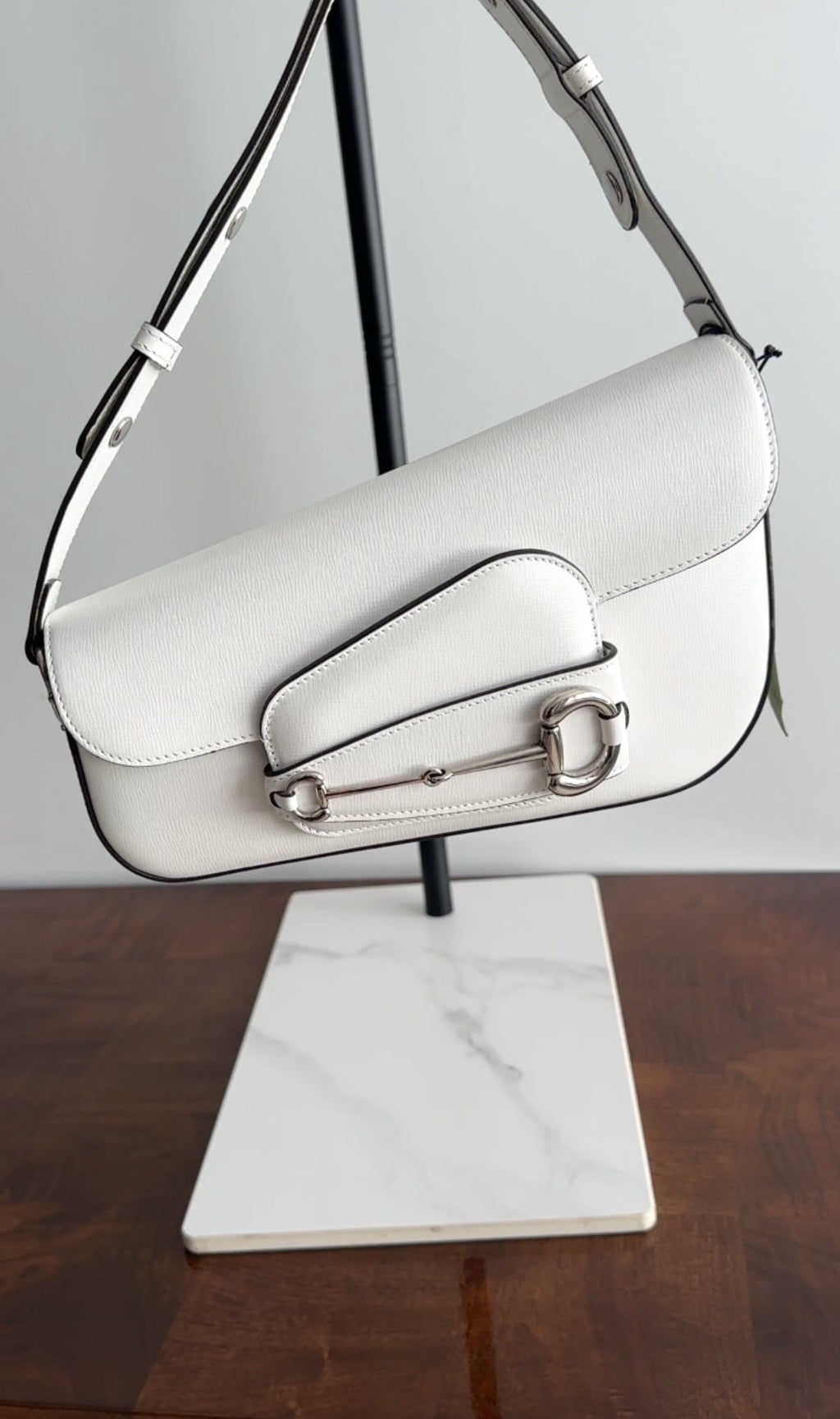 Gucci Horsebit 1955 White Leather Asymmetrical Bag