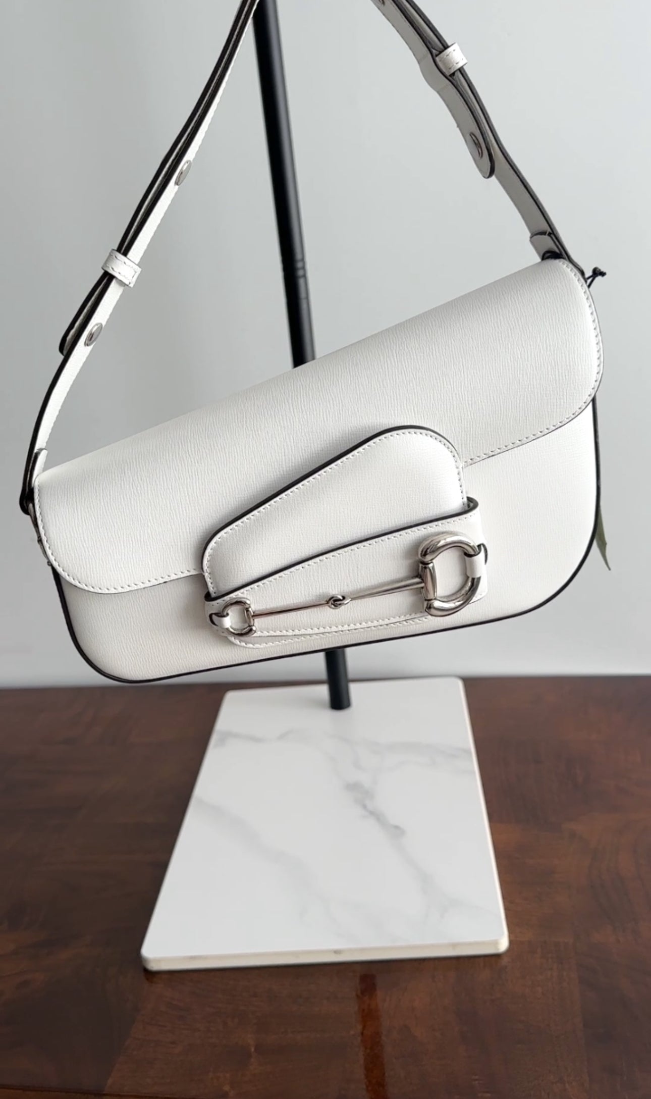 Gucci Horsebit 1955 White Leather Asymmetrical Bag