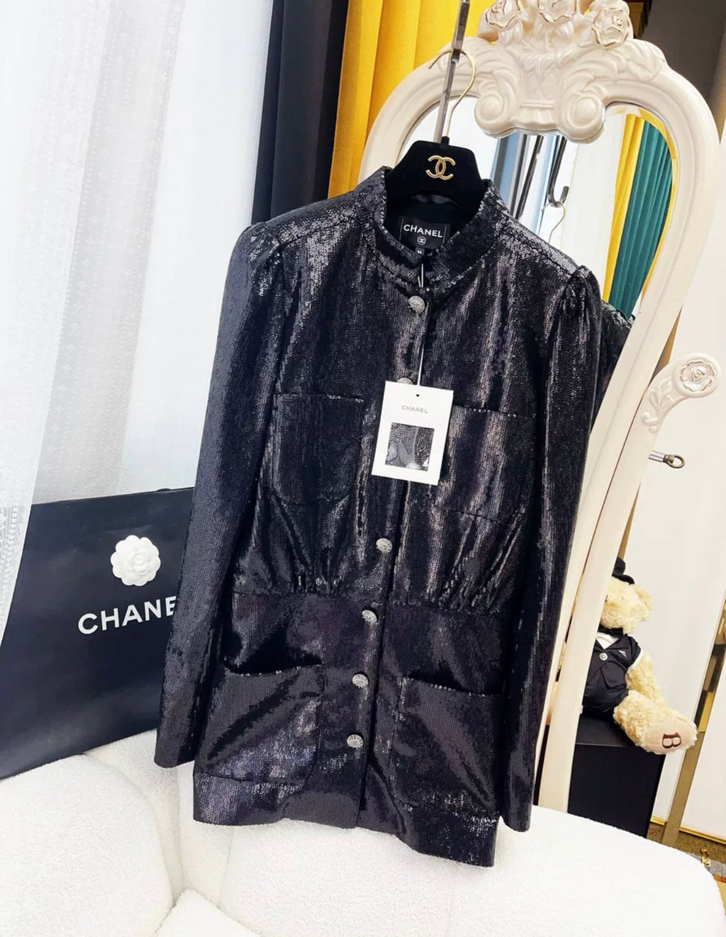 Chanel 24S black sequined jacket size 38