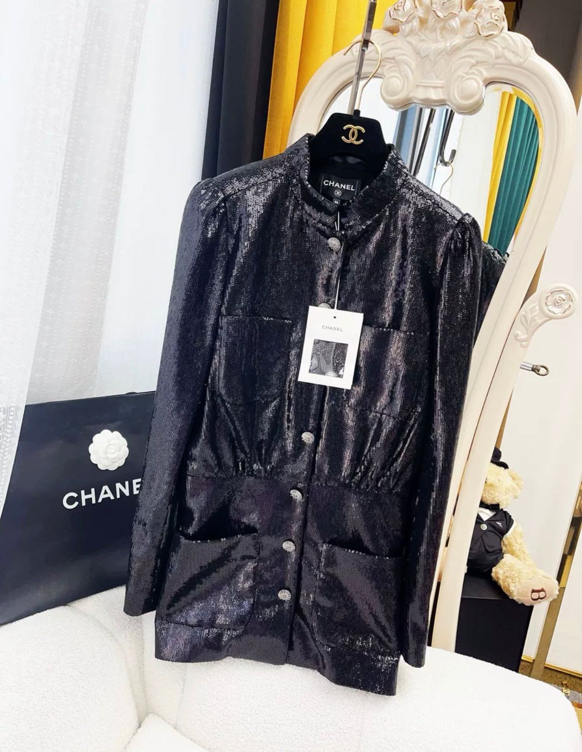 Chanel 24S black sequined jacket size 38