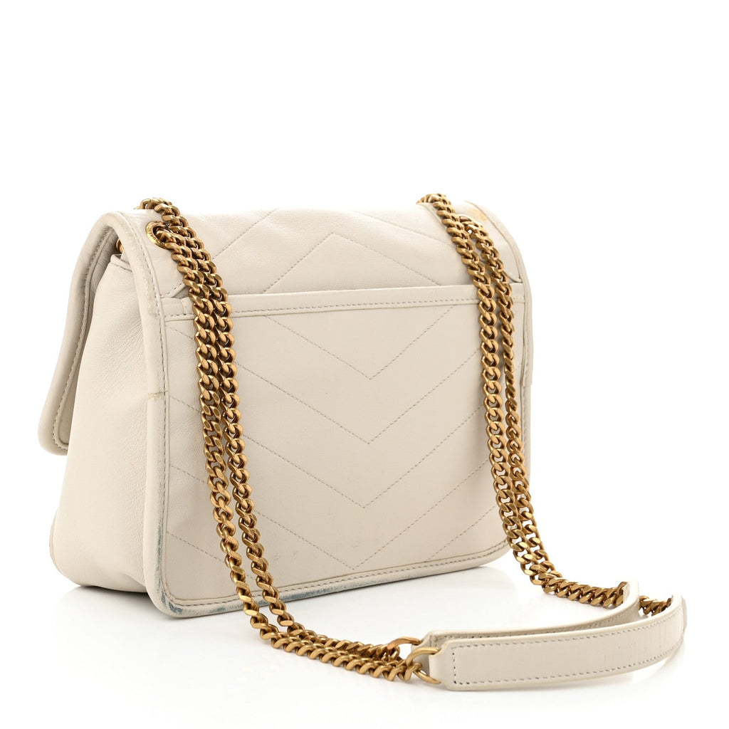 Crinkled Calfskin Matelasse Monogram Baby Niki Chain Satchel Ivory