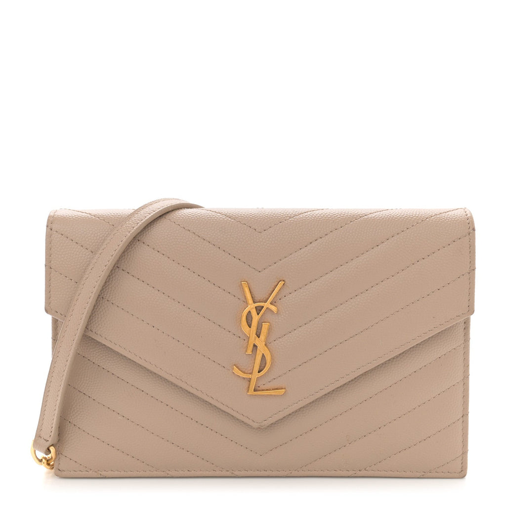 Grain De Poudre Matelasse Chevron Monogram Envelope Chain Wallet Dark Latte