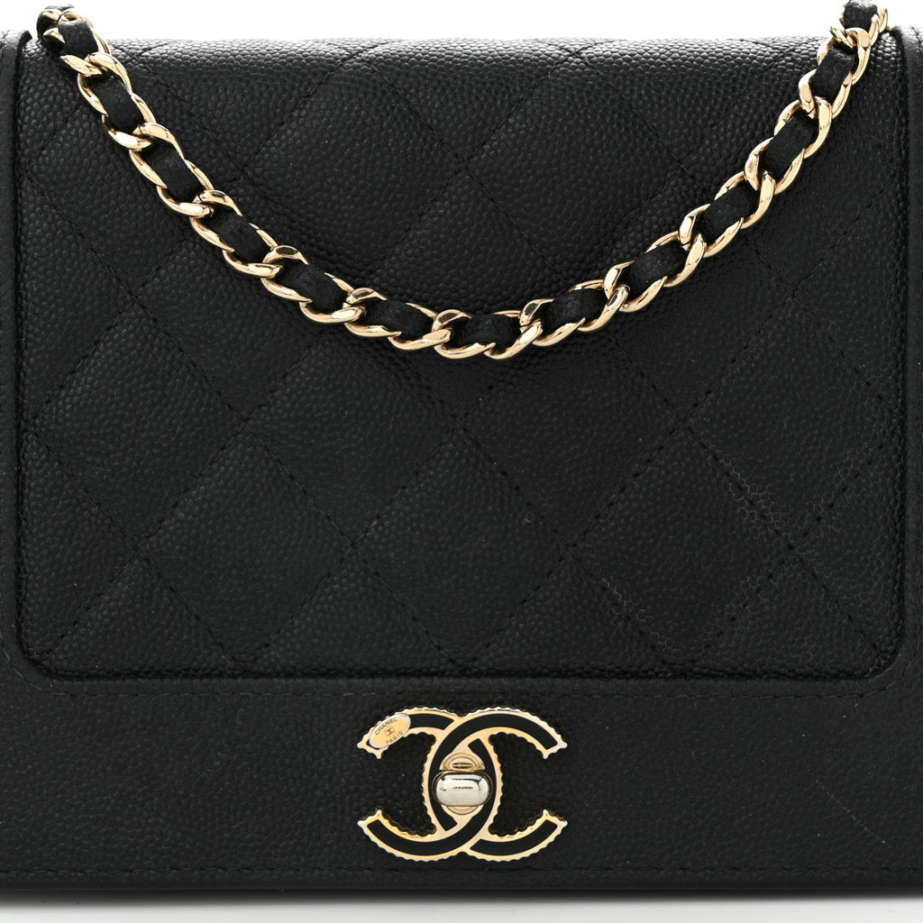 Caviar Quilted Vintage Mademoiselle Wallet On Chain WOC Black