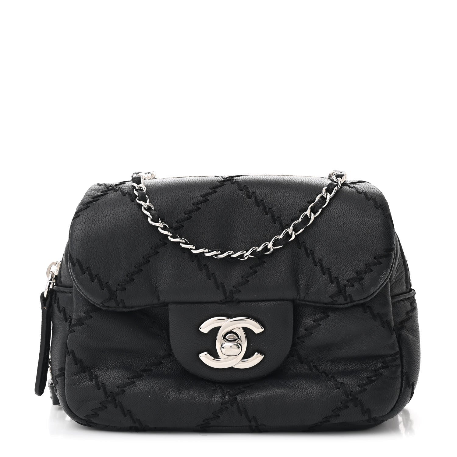 Lambskin Stitched New Mini Flap Black