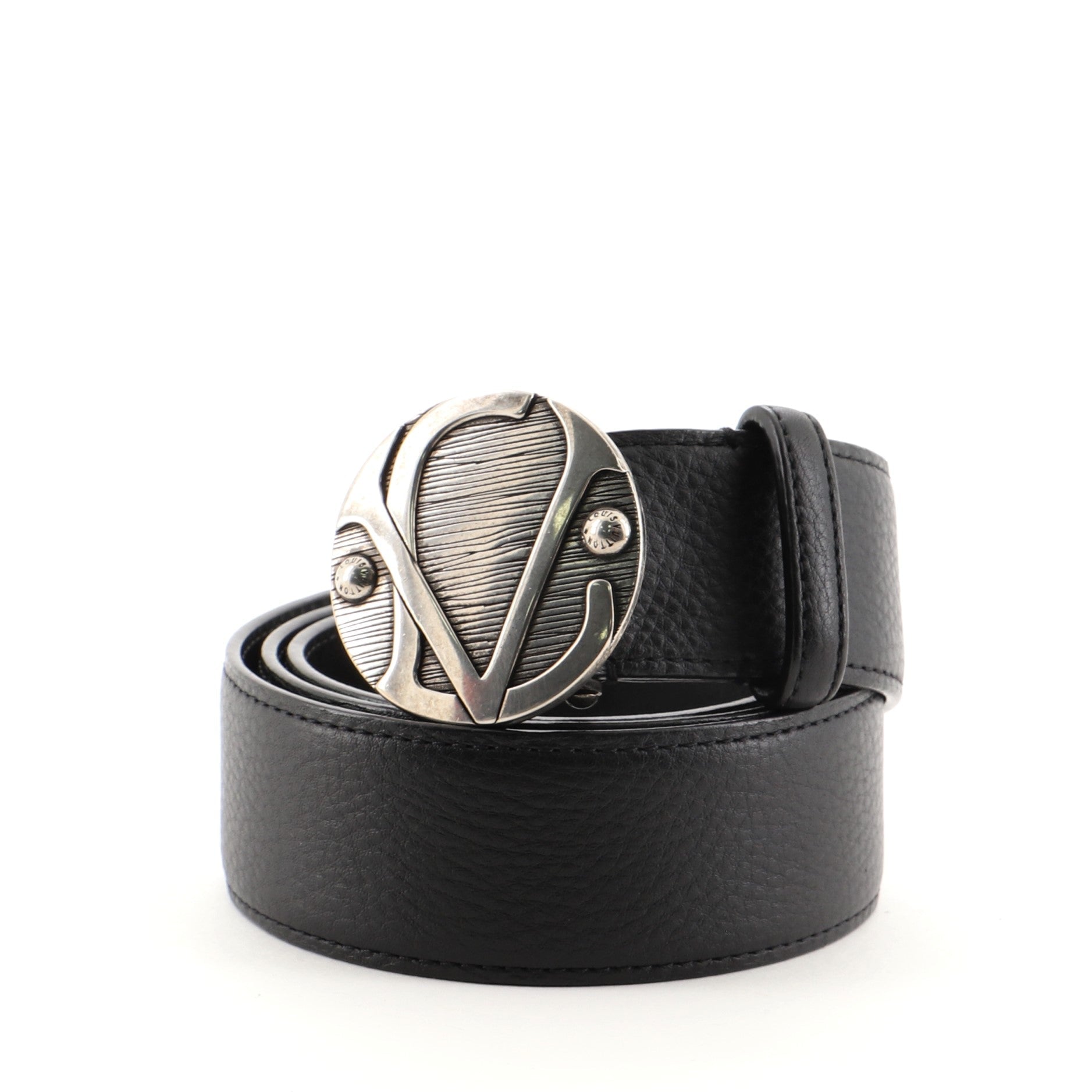 Round Logo Plague Buckle Belt Monogram Canvas Wide 90