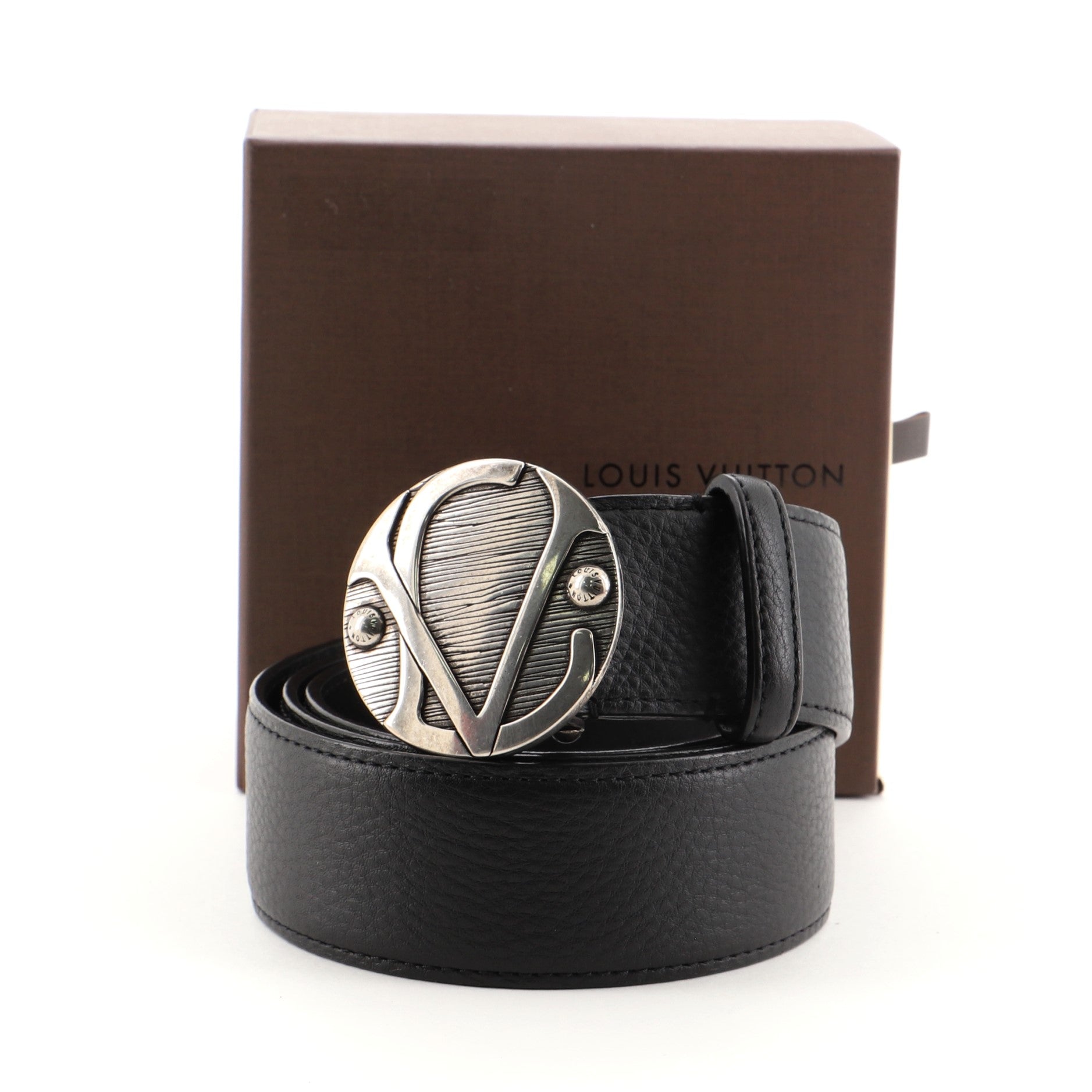Round Logo Plague Buckle Belt Monogram Canvas Wide 90