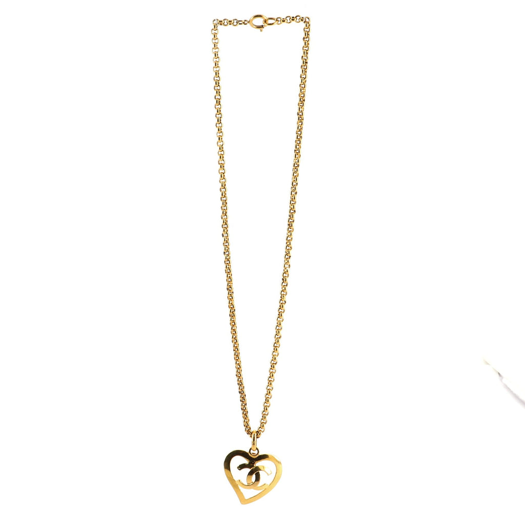 Vintage CC Heart Pendant Long Necklace Metal