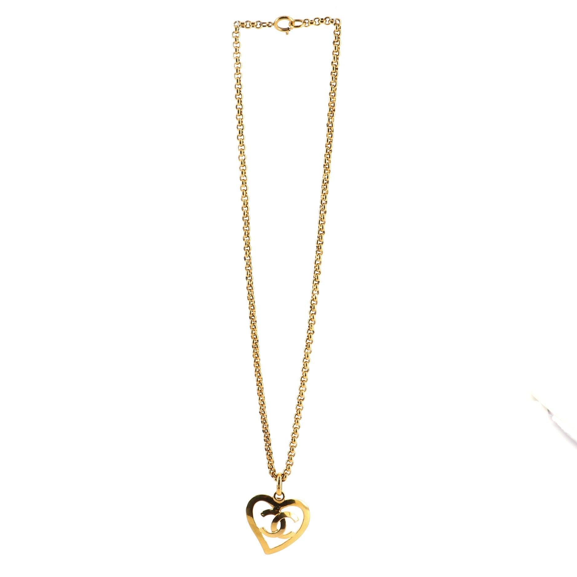 Vintage CC Heart Pendant Long Necklace Metal