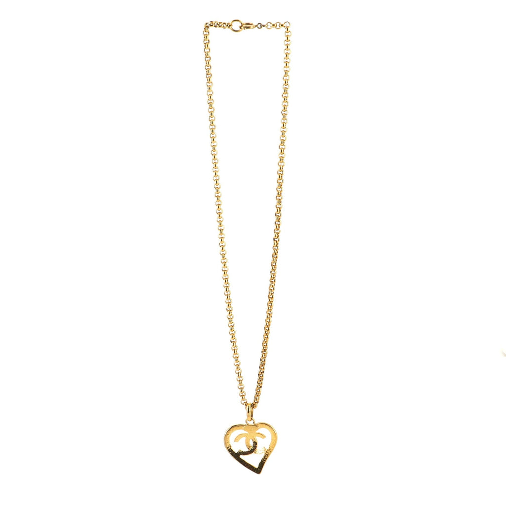 Vintage CC Heart Pendant Long Necklace Metal