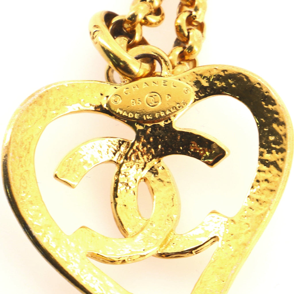 Vintage CC Heart Pendant Long Necklace Metal