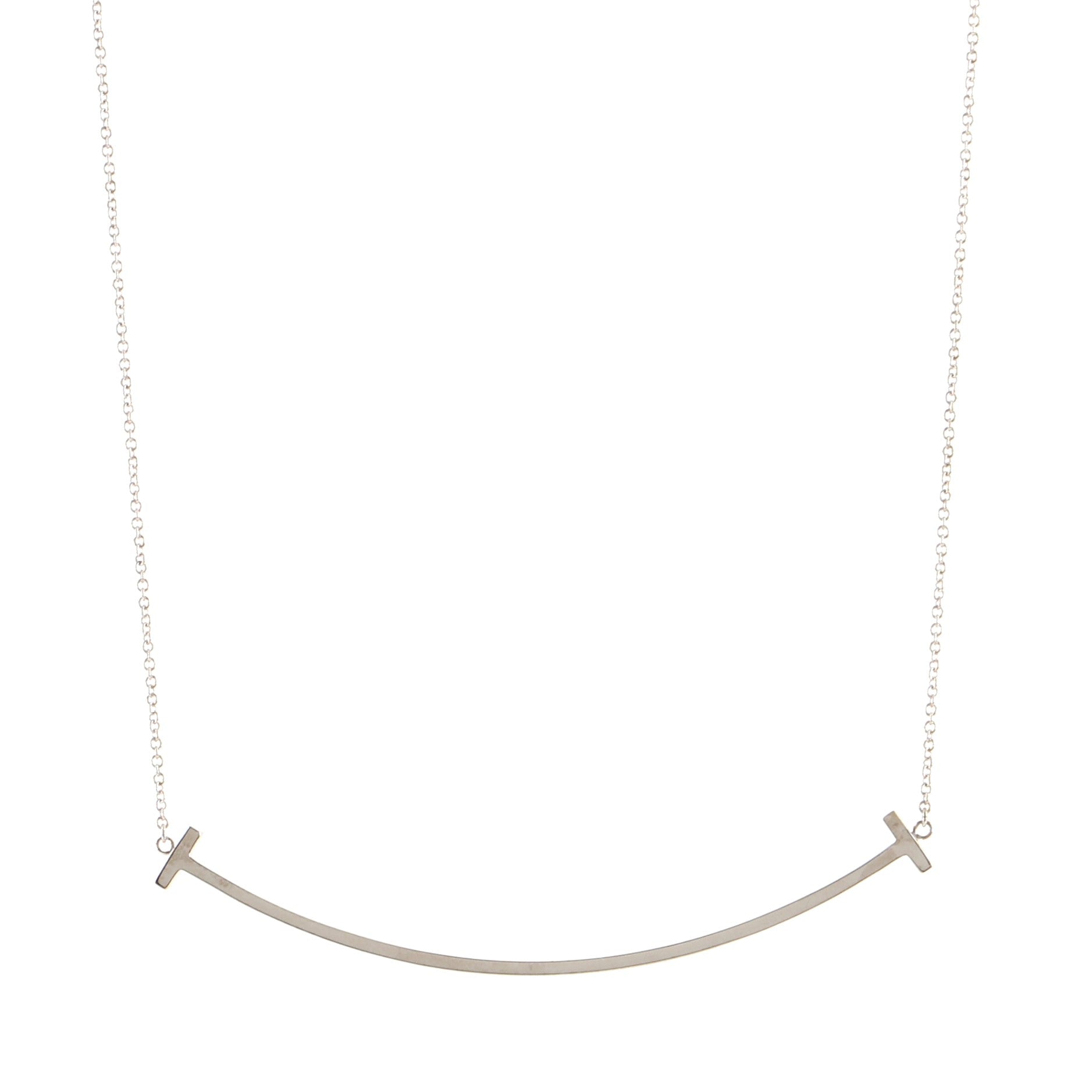 T Smile Pendant Necklace 18K White Gold XL