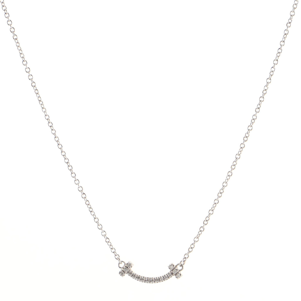 T Smile Pendant Necklace 18K White Gold with Diamonds Mini