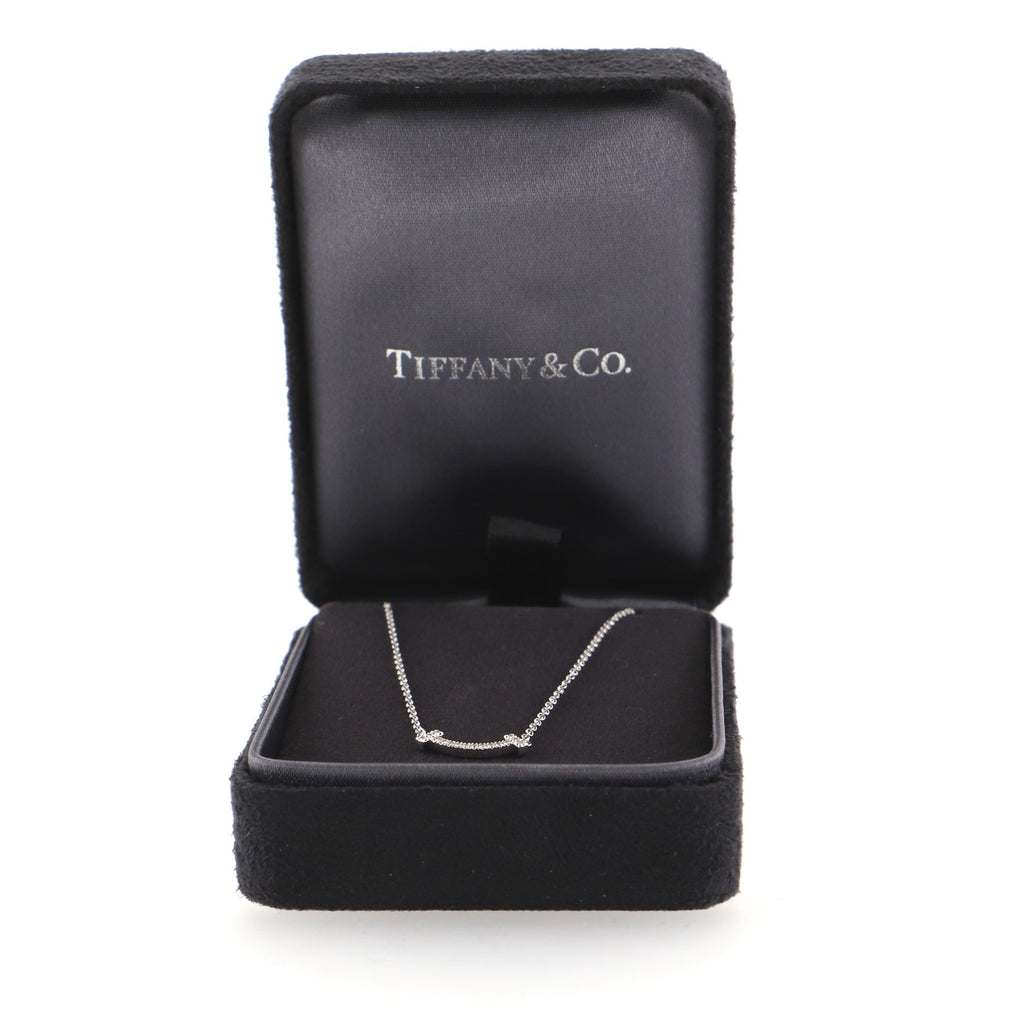 T Smile Pendant Necklace 18K White Gold with Diamonds Mini