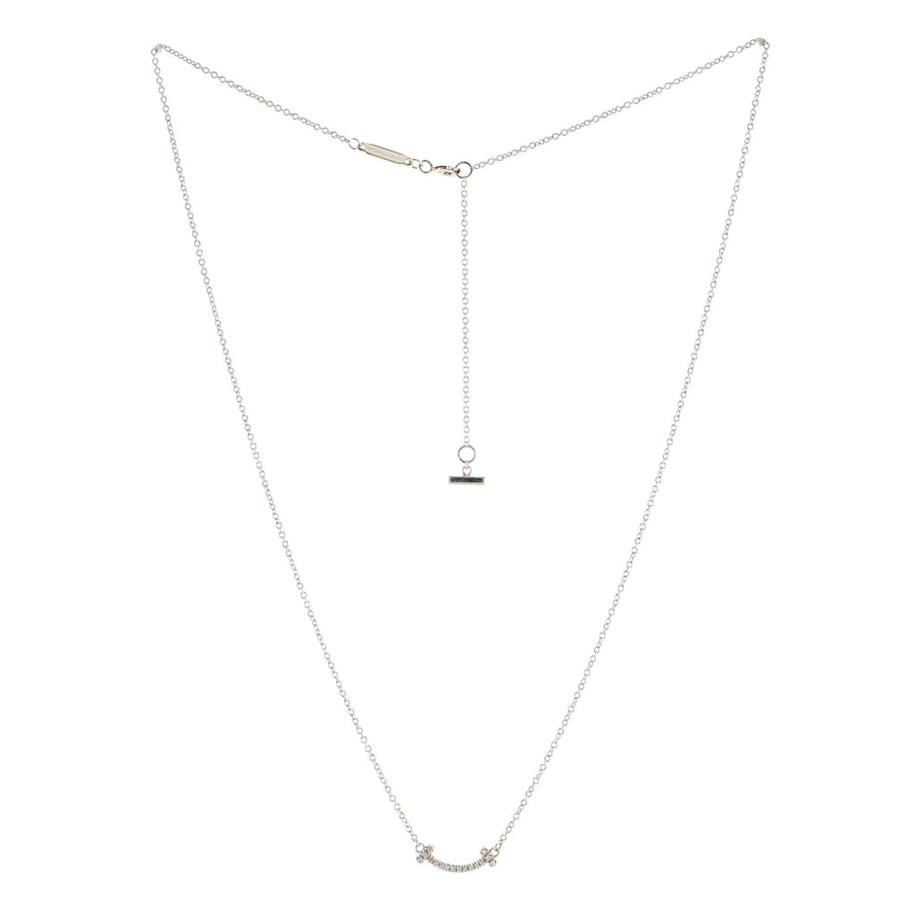 T Smile Pendant Necklace 18K White Gold with Diamonds Mini