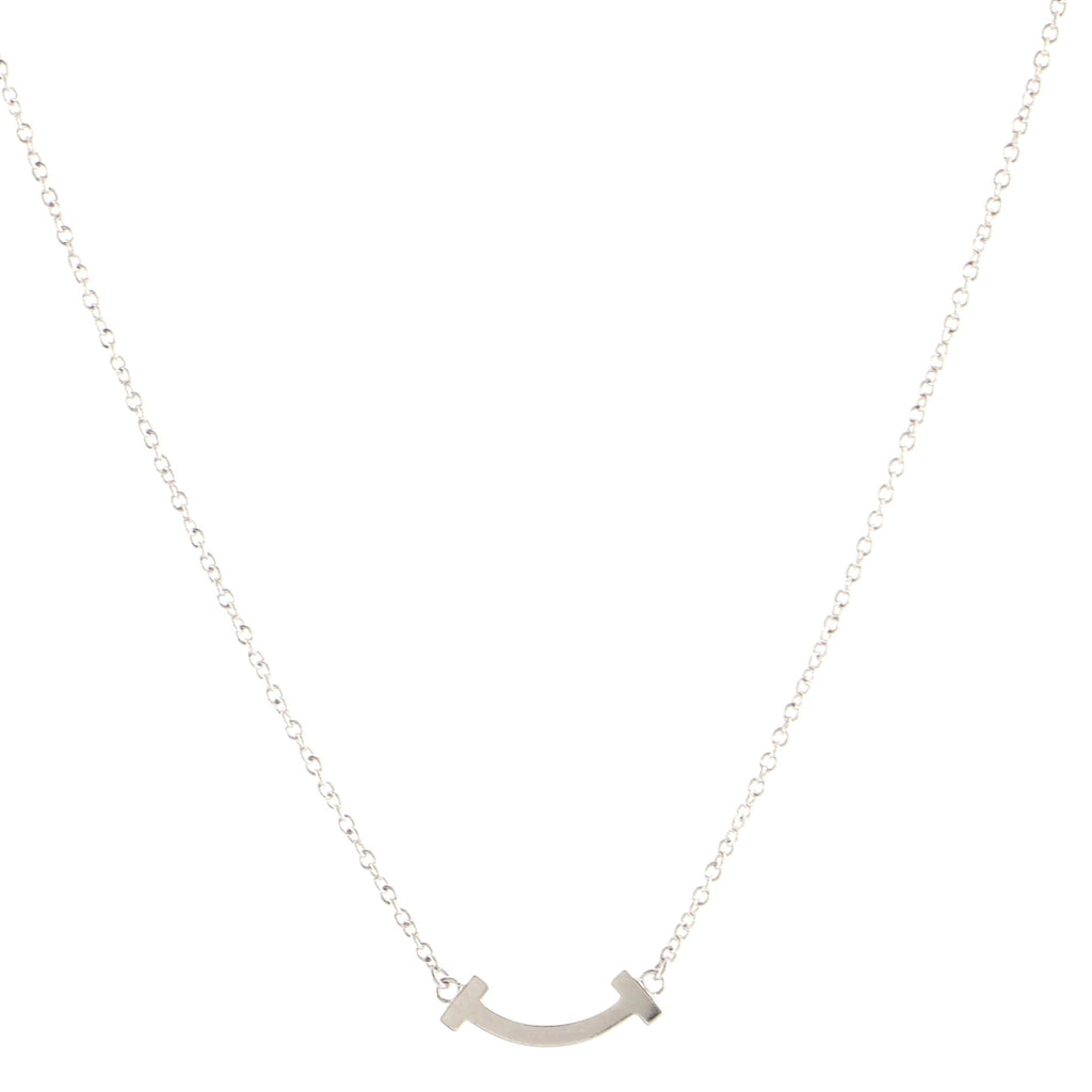 T Smile Pendant Necklace 18K White Gold with Diamonds Mini