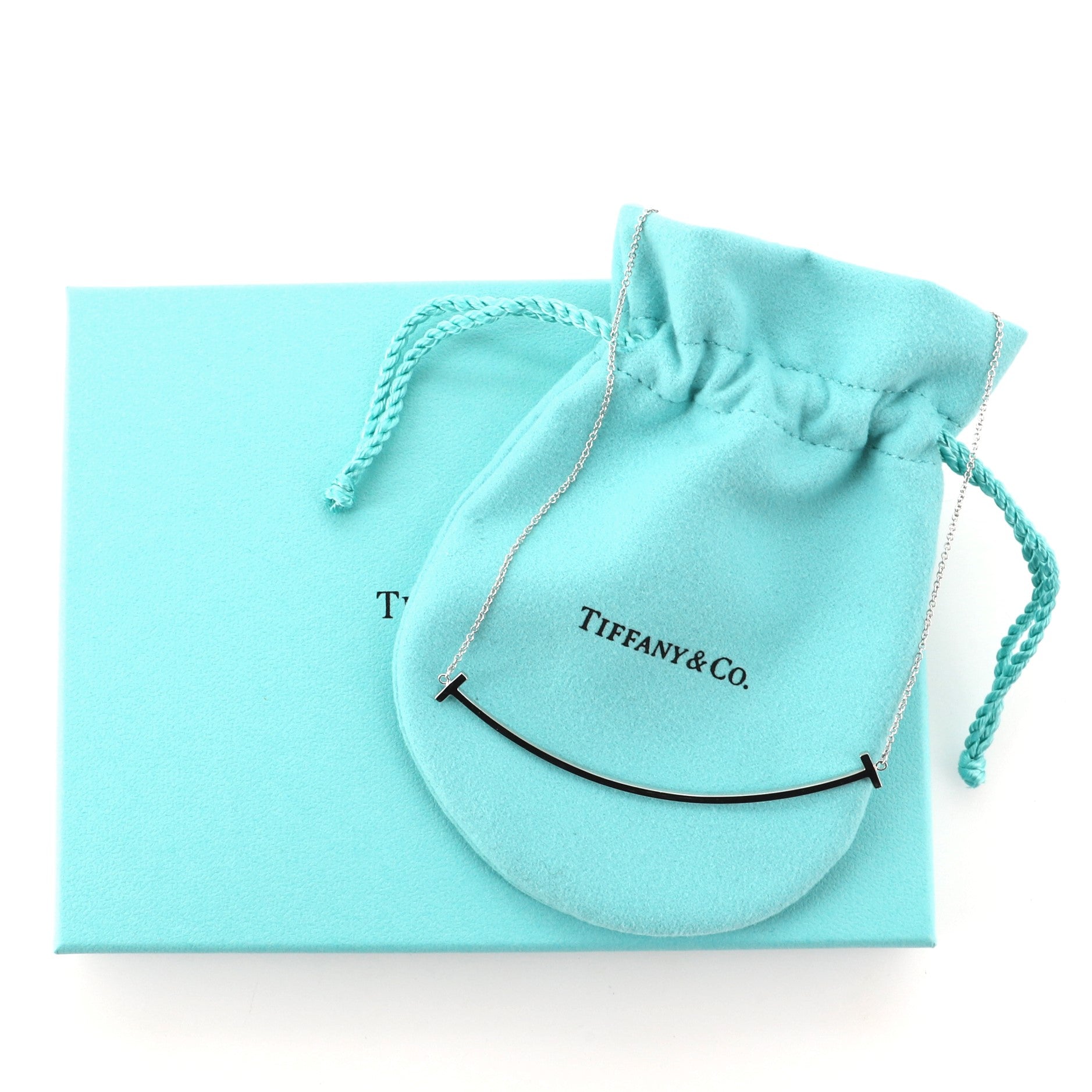 T Smile Pendant Necklace 18K White Gold XL