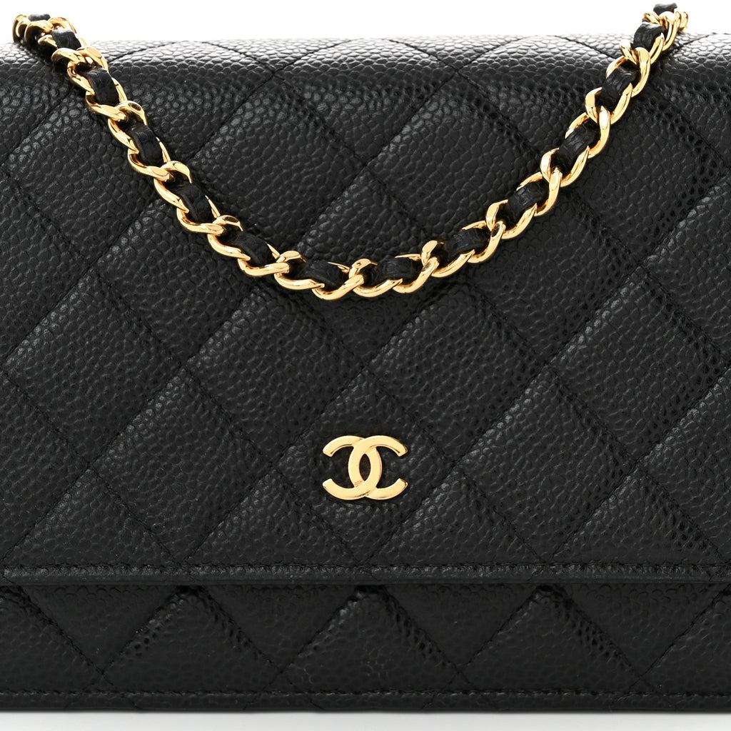 Caviar Quilted Wallet on Chain WOC Black