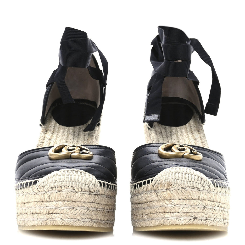 Nappa Matelasse GG Marmont Ankle Wrap Platform 35/120mm Espadrille Wedges 40.5 Black