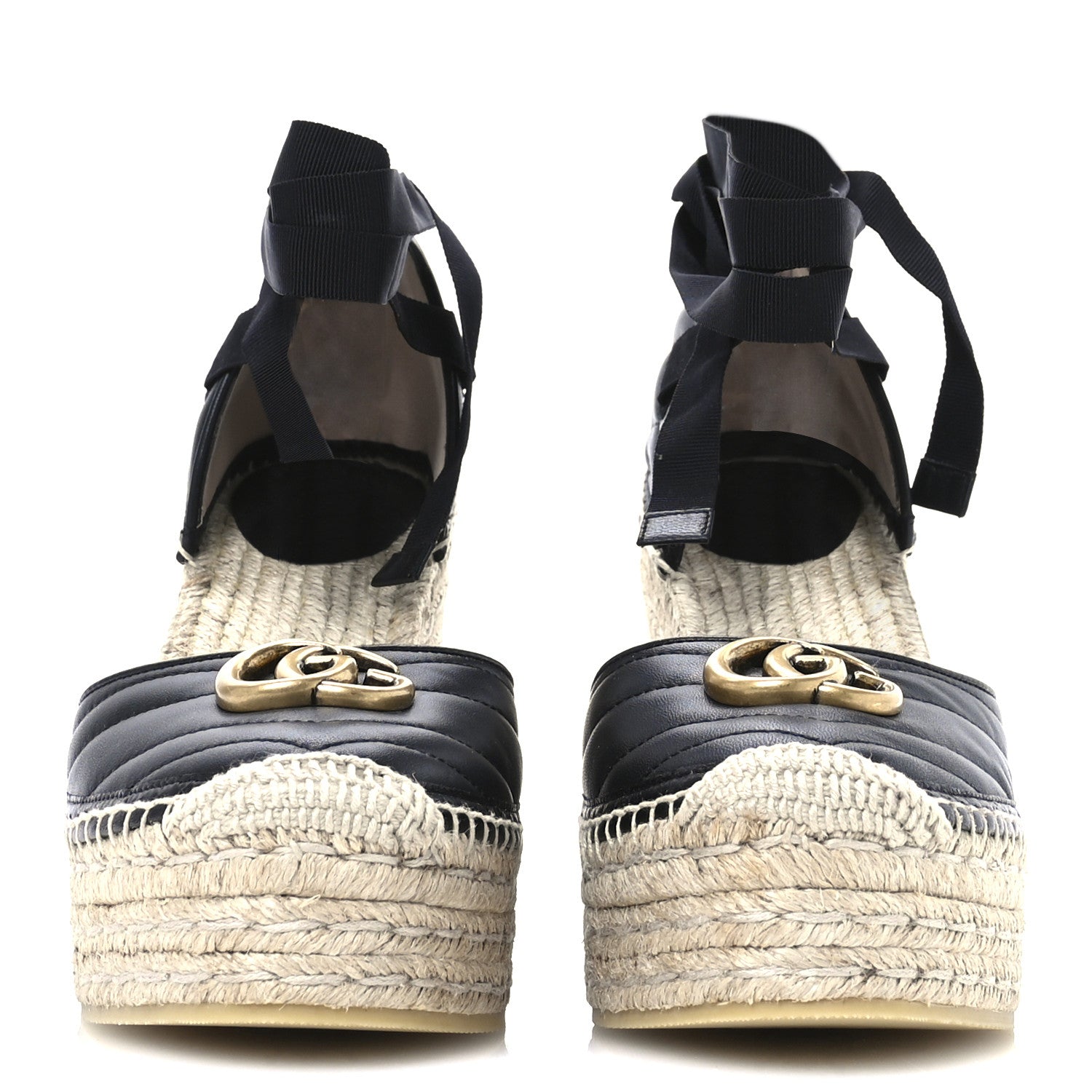Nappa Matelasse GG Marmont Ankle Wrap Platform 35/120mm Espadrille Wedges 40.5 Black