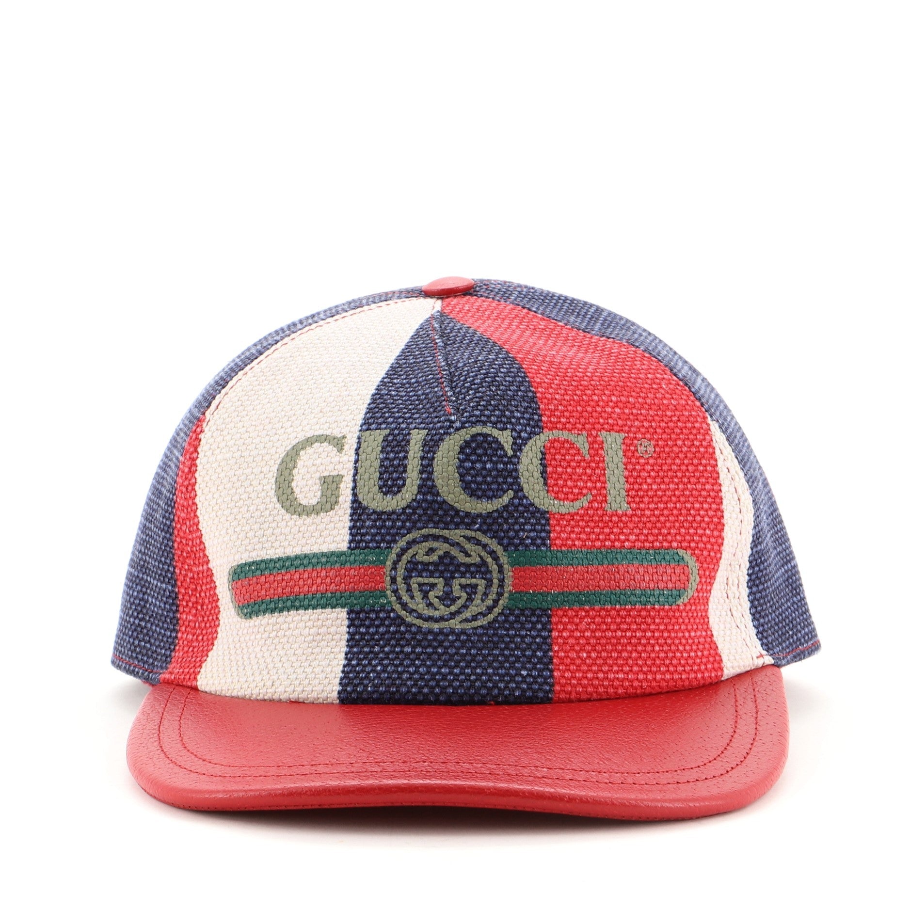 Logo Baseball Cap Striped Canvas and Leather XL