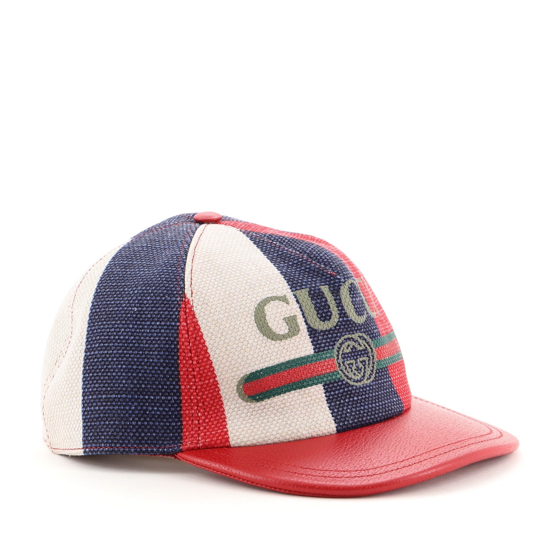 Logo Baseball Cap Striped Canvas and Leather XL