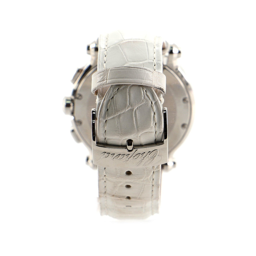 Happy Sport Skull Chronograph Round Quartz Watch Stainless Steel and Alligator with Floating Diamonds 42