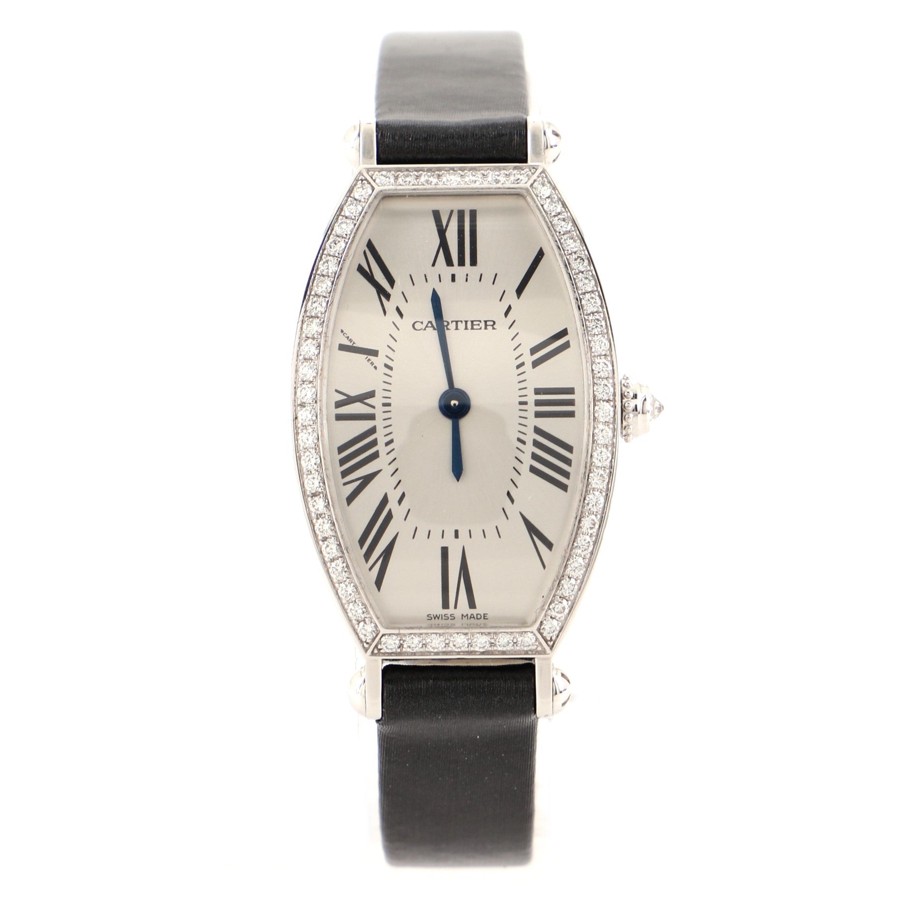 Tonneau Manual Watch White Gold and Satin with Diamond Bezel 21