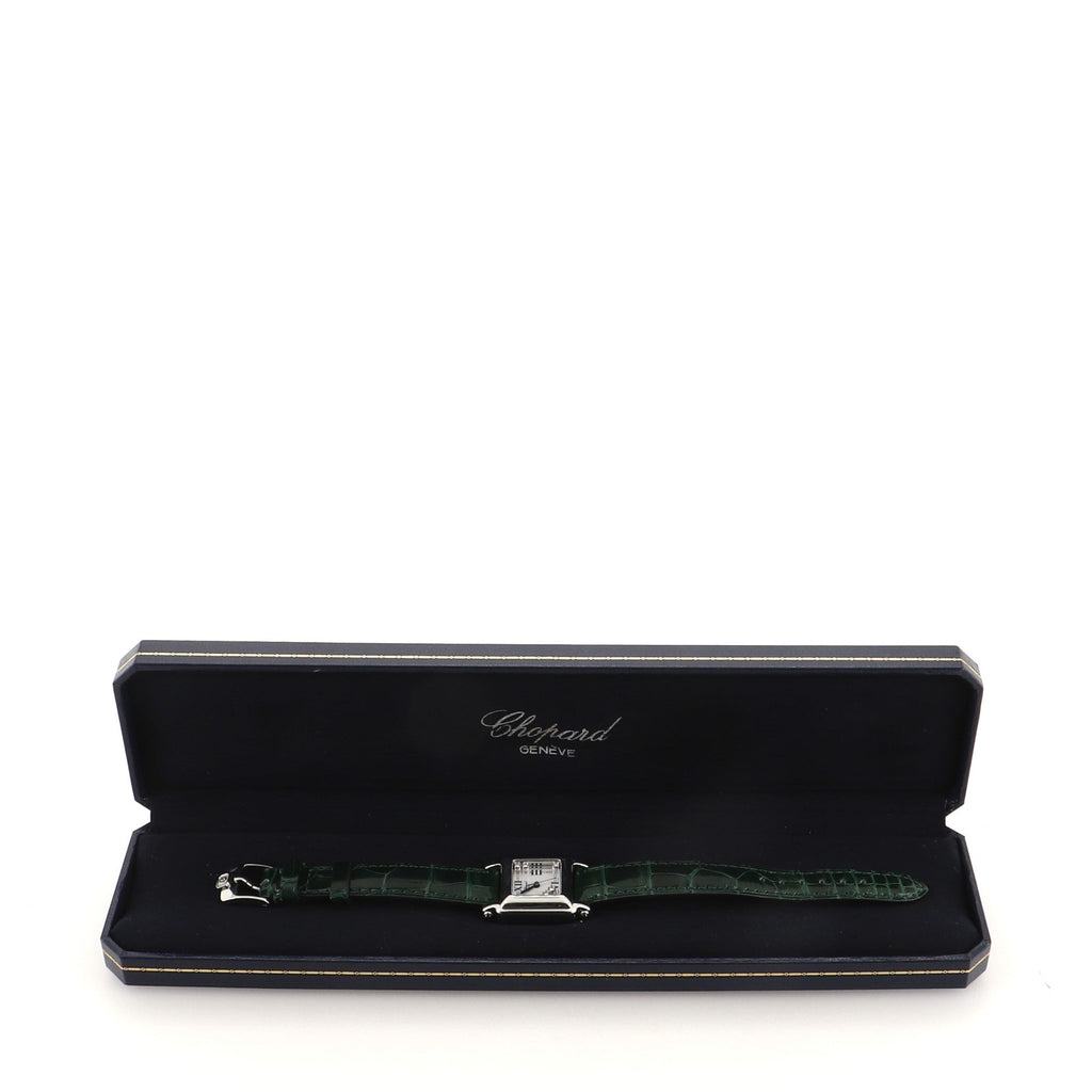 Happy Sport Square Quartz Watch Stainless Steel with Diamonds and Alligator 23