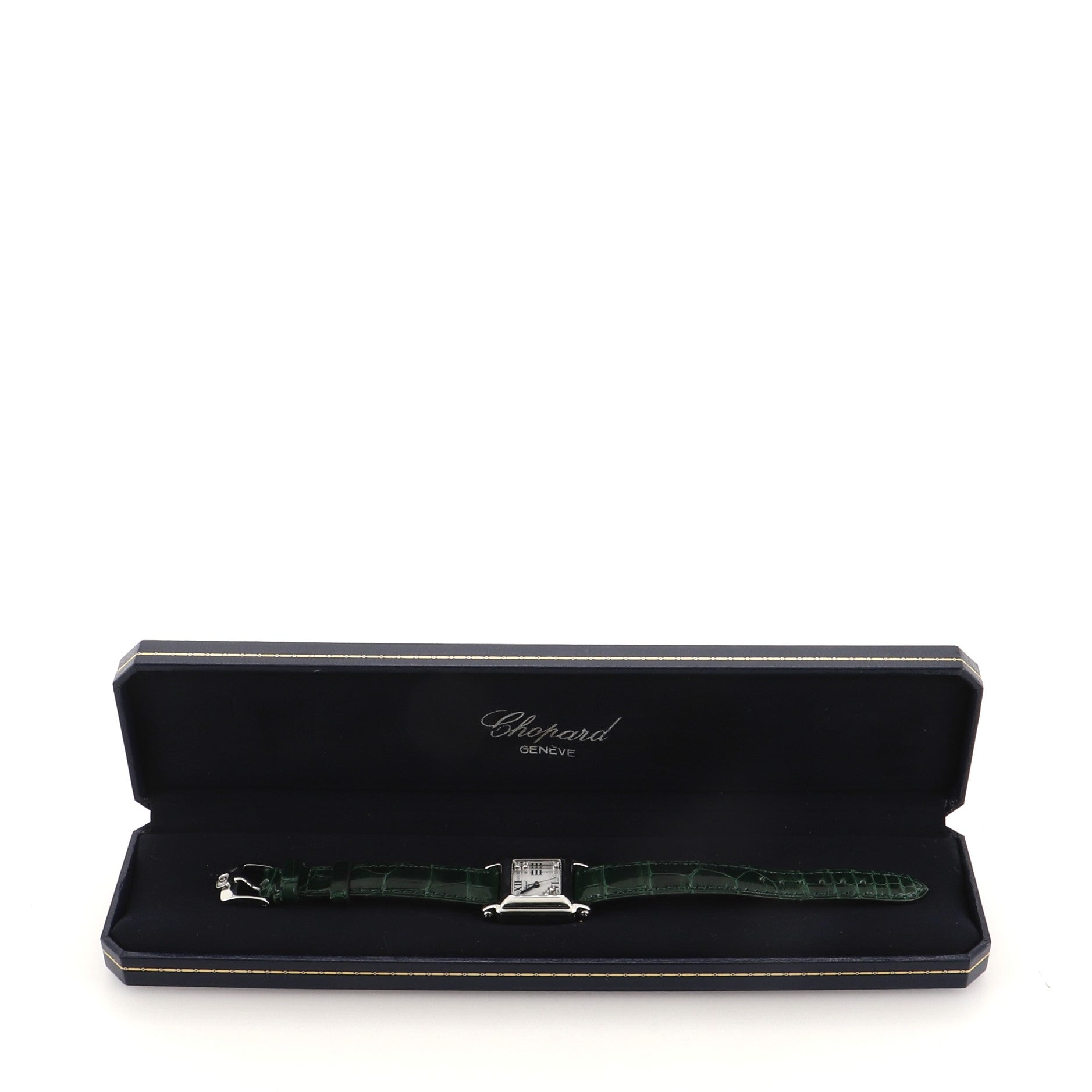 Happy Sport Square Quartz Watch Stainless Steel with Diamonds and Alligator 23
