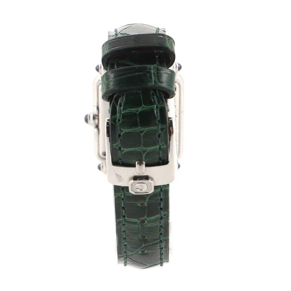 Happy Sport Square Quartz Watch Stainless Steel with Diamonds and Alligator 23