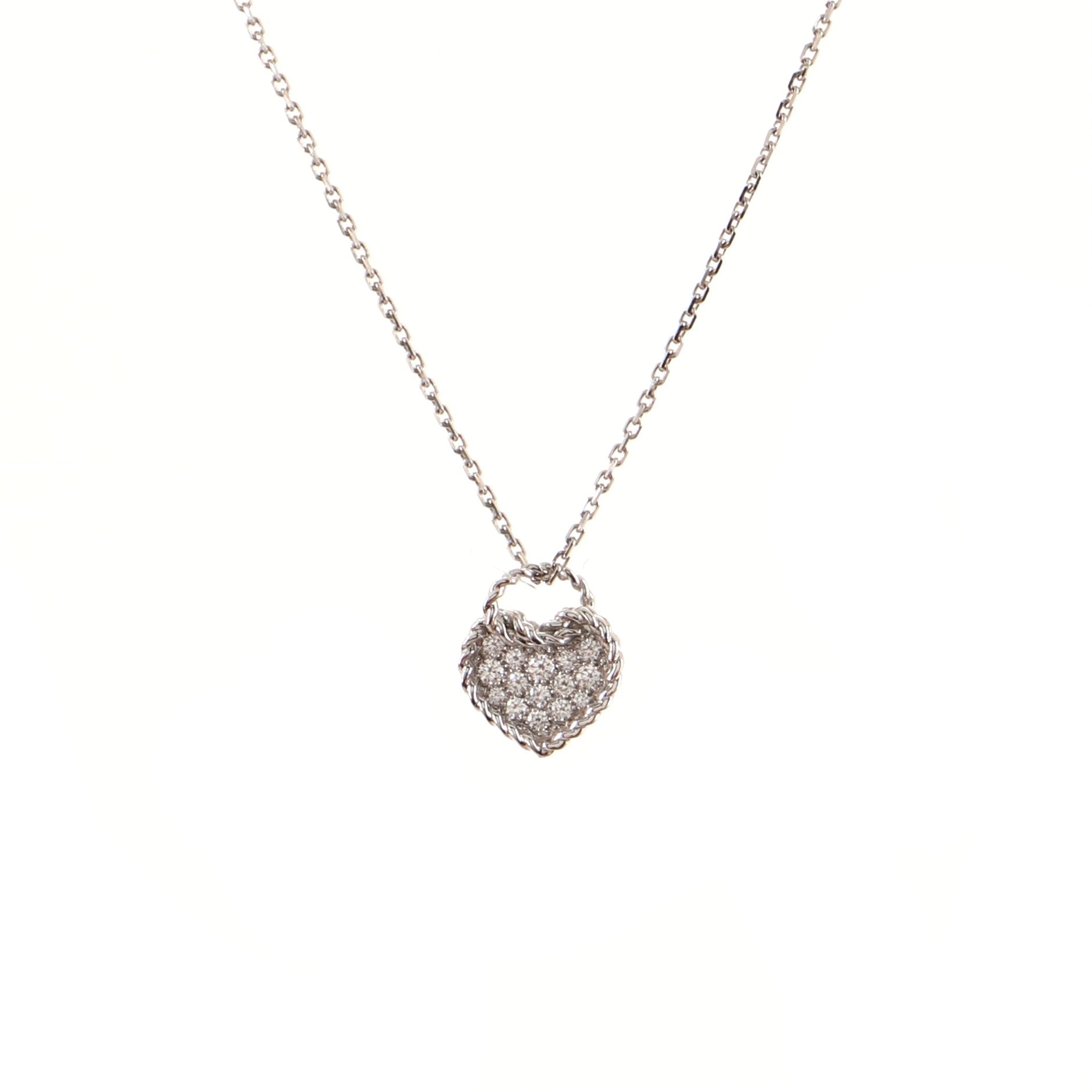 Heart Paved Diamond Pendant Necklace 18K White Gold and Diamonds