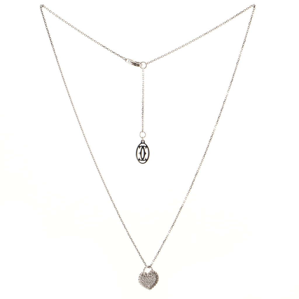 Heart Paved Diamond Pendant Necklace 18K White Gold and Diamonds