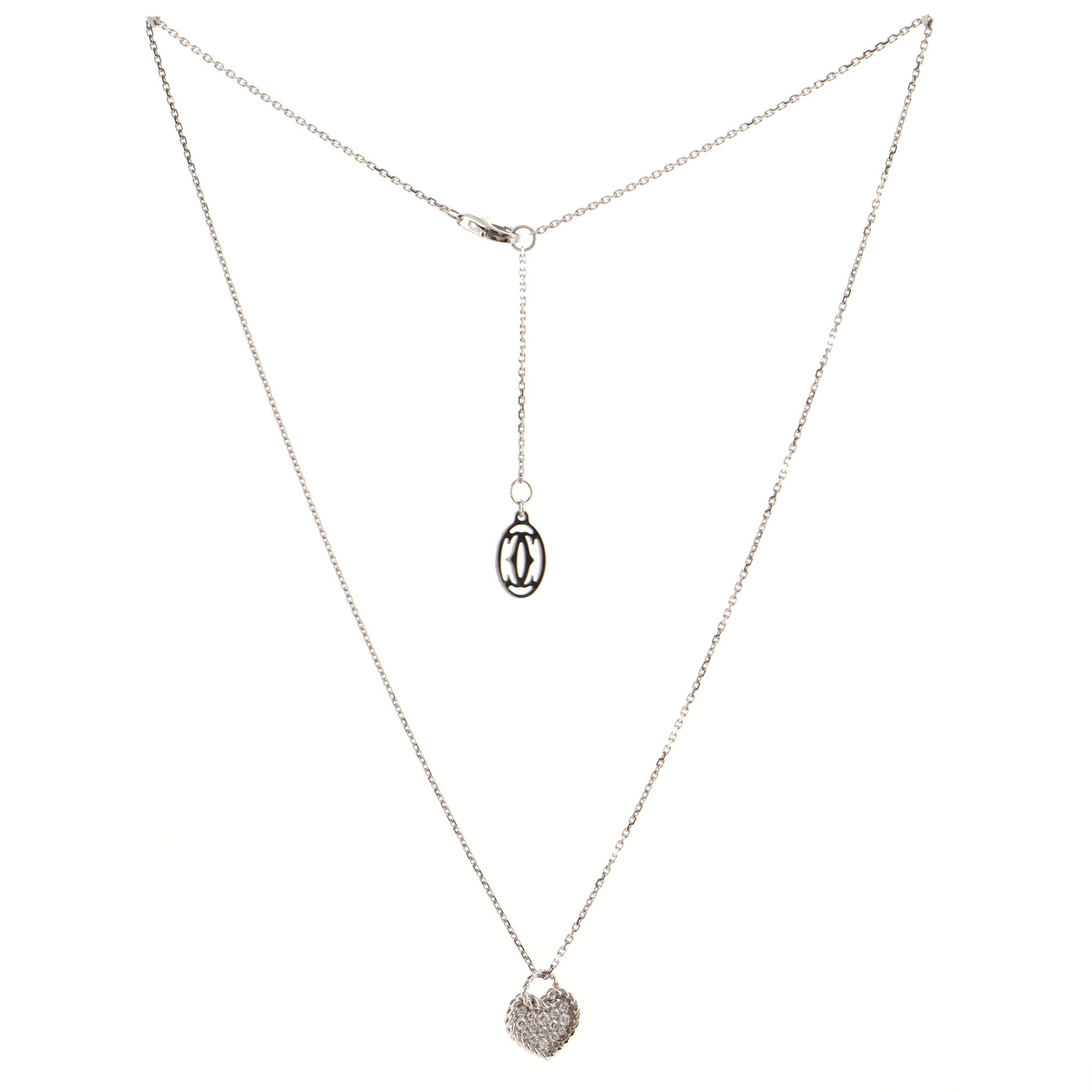 Heart Paved Diamond Pendant Necklace 18K White Gold and Diamonds