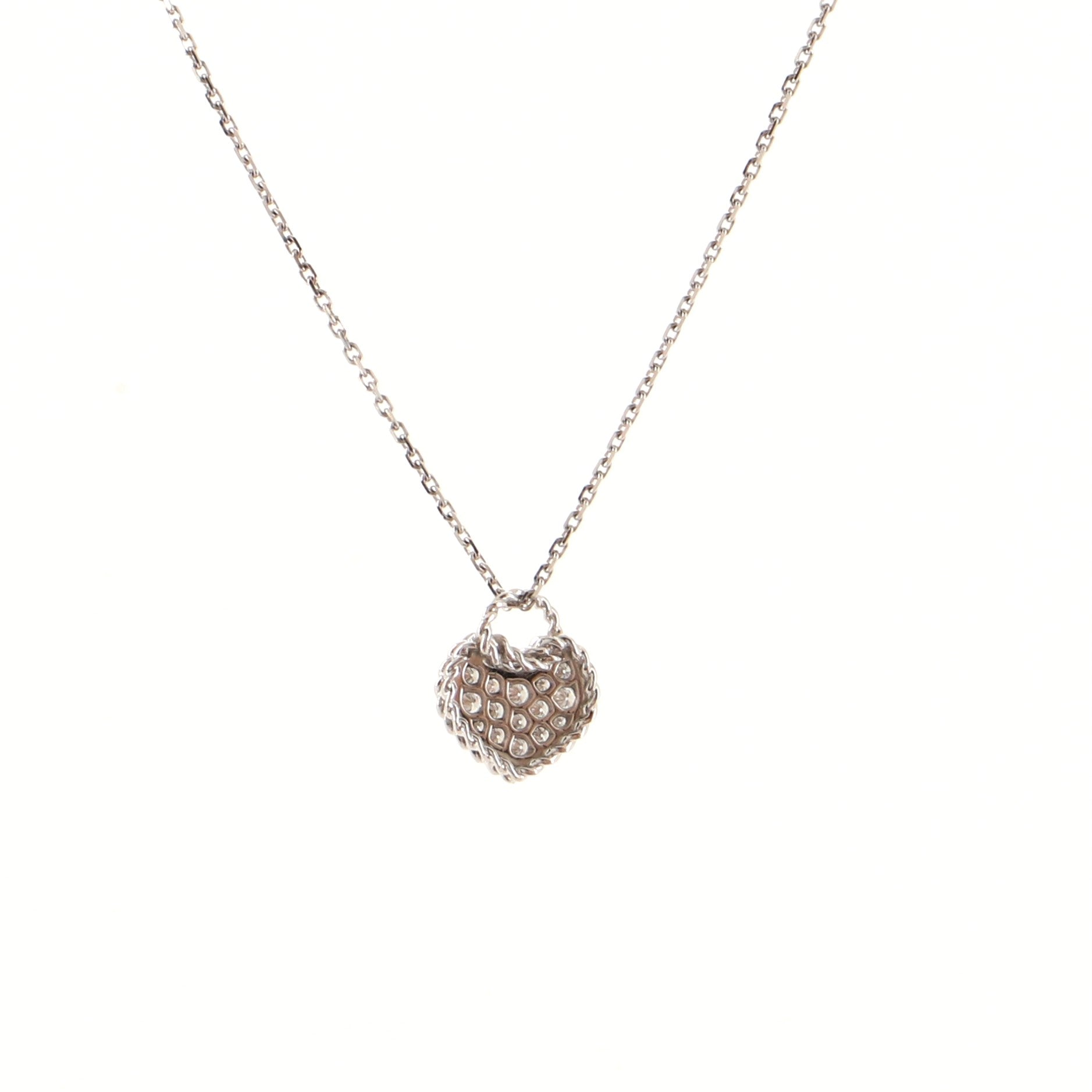 Heart Paved Diamond Pendant Necklace 18K White Gold and Diamonds