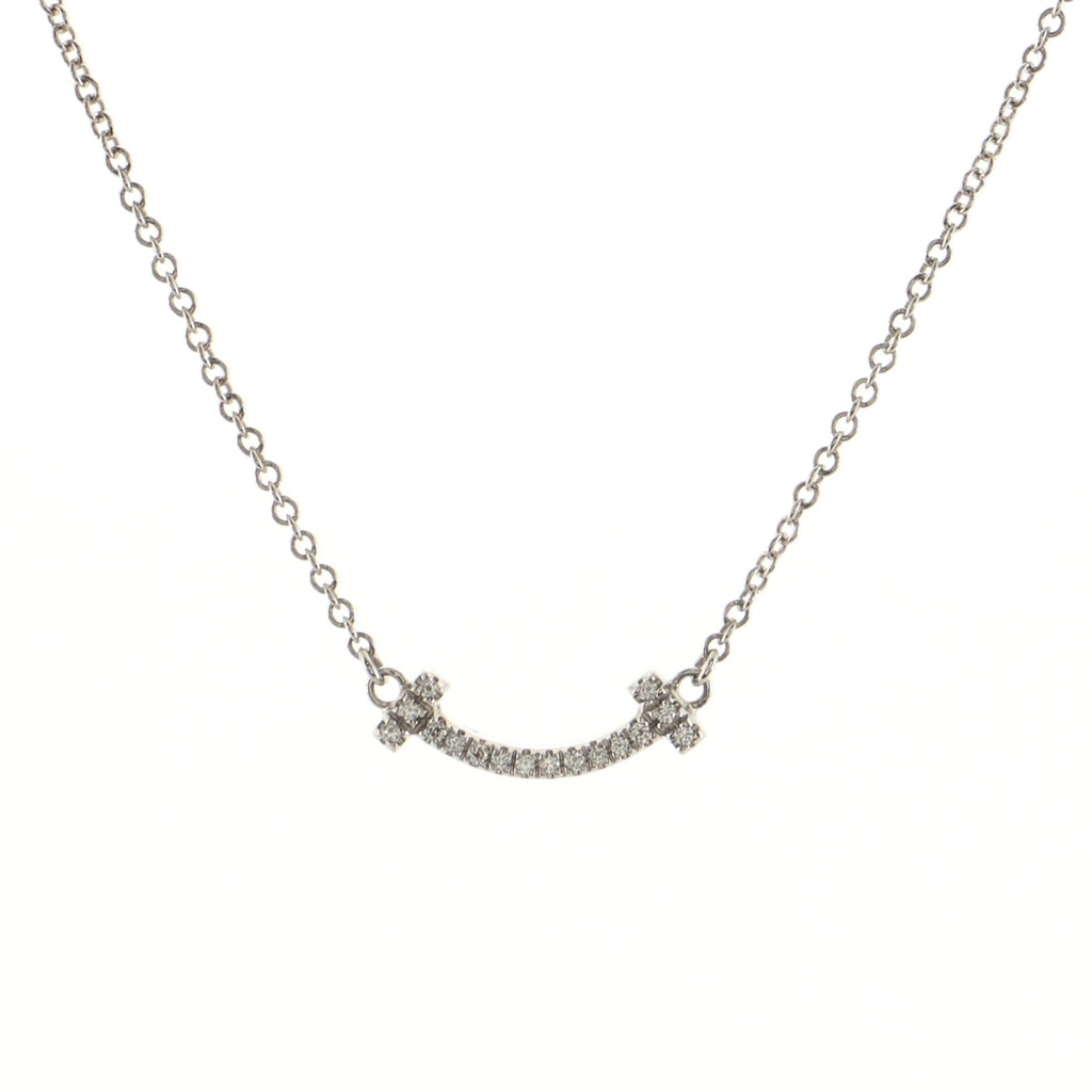 T Smile Pendant Necklace 18K White Gold with Diamonds Mini
