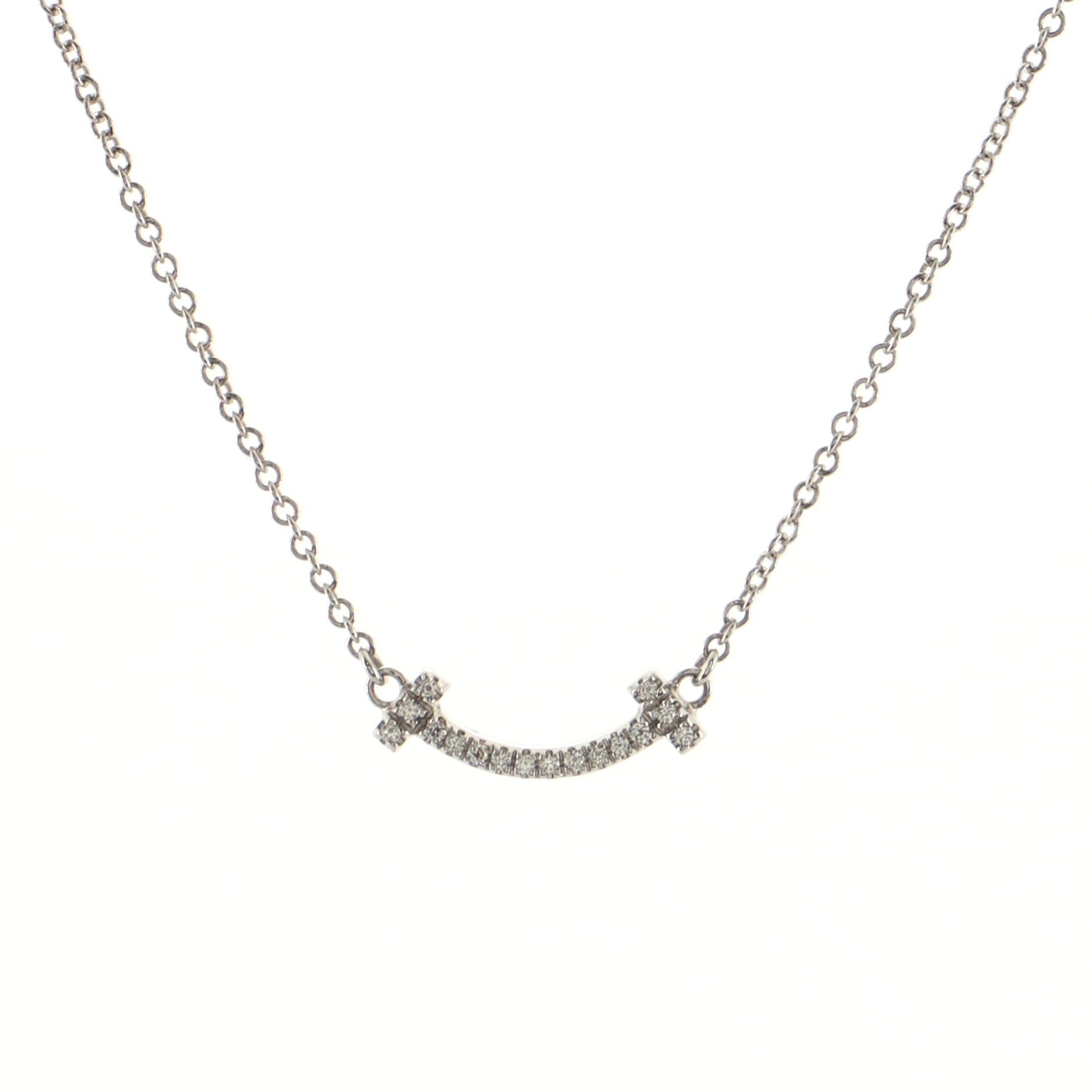 T Smile Pendant Necklace 18K White Gold with Diamonds Mini