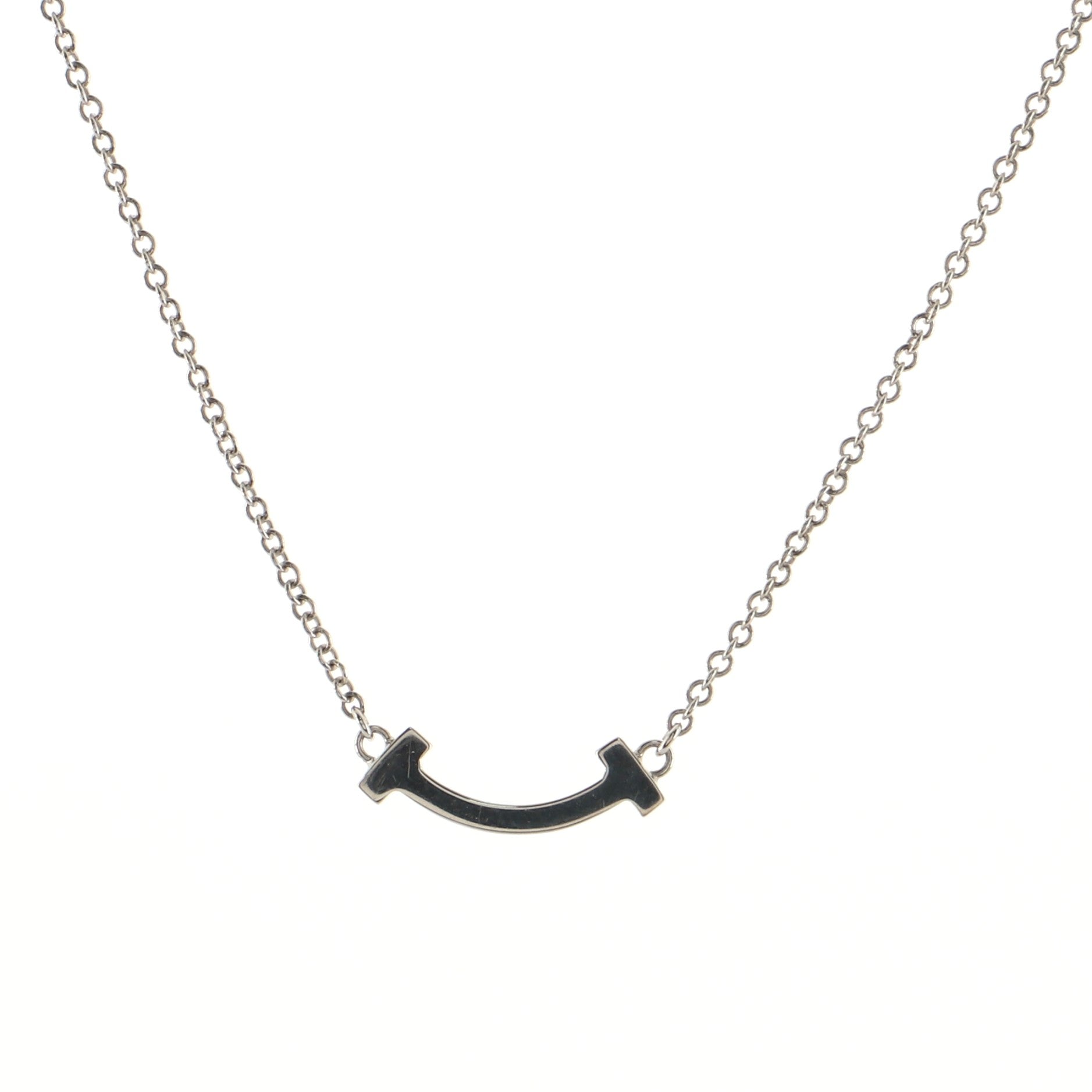 T Smile Pendant Necklace 18K White Gold with Diamonds Mini