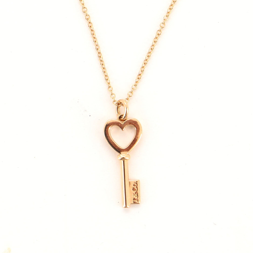 Heart Key Pendant Necklace 18K Rose Gold Mini