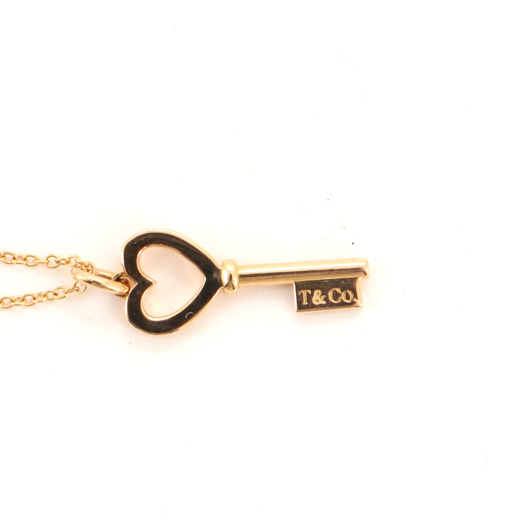 Heart Key Pendant Necklace 18K Rose Gold Mini